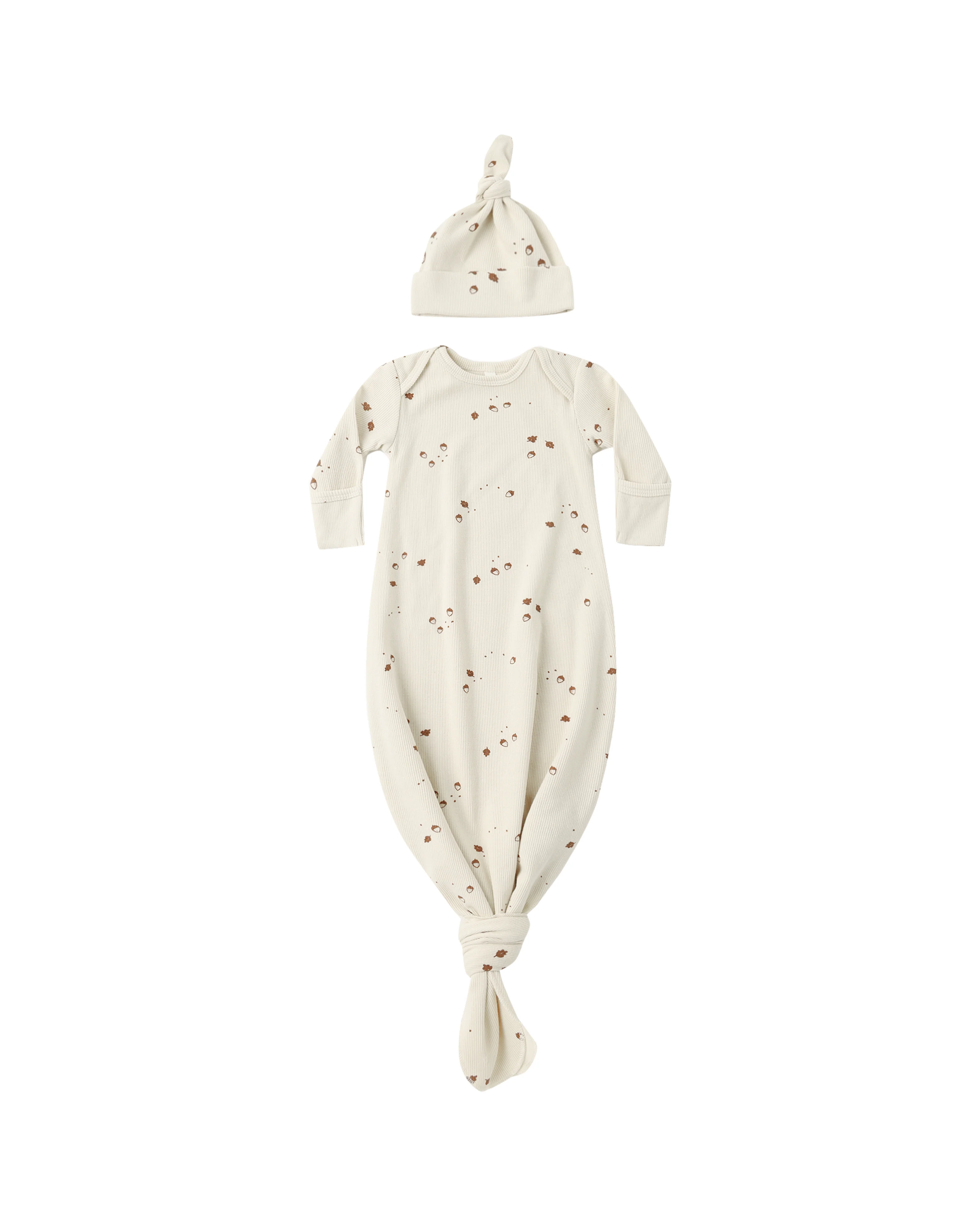 Acorn Knotted Baby Gown + Hat Set
