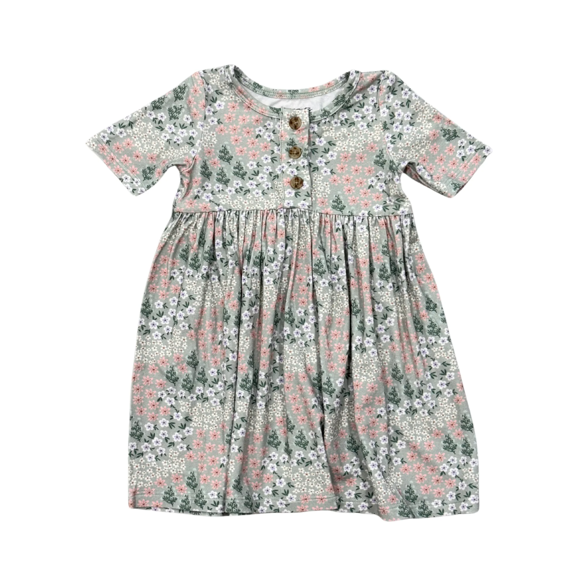 Aqua Gray Floral Henley Dress