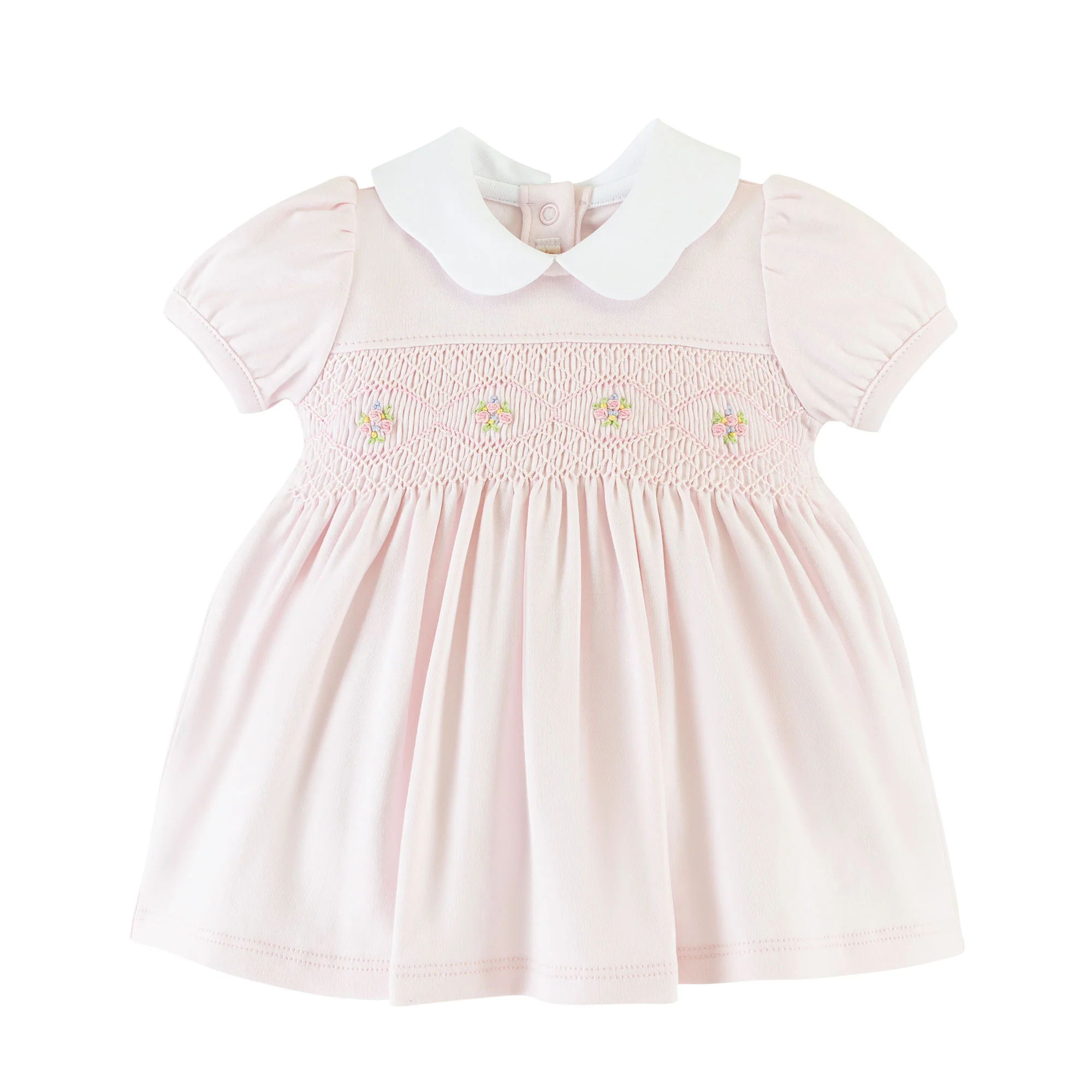 Baby Club Chic - Pink Hand Peter Pan Collar Smocked Dress