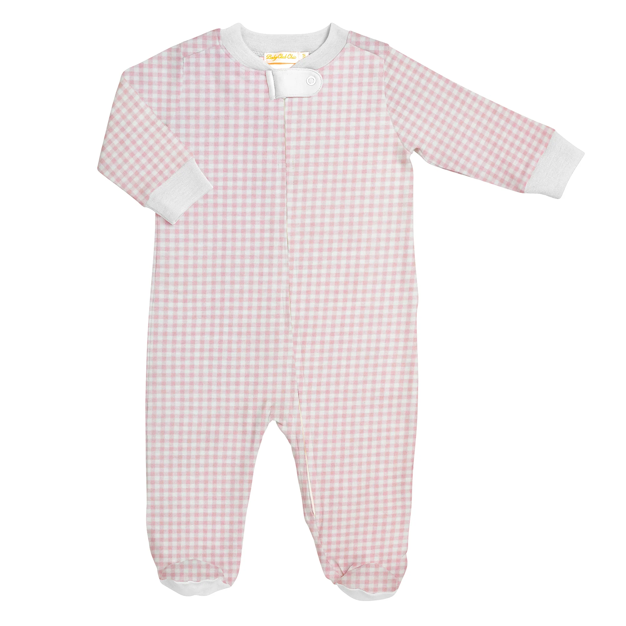 Baby Club Chic - Pink Mini Checks Printed Zip Footie