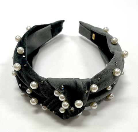 Bari Lynn - Velour Twist Knot Headband with Pearls & Swarovski Crystals - Image 4