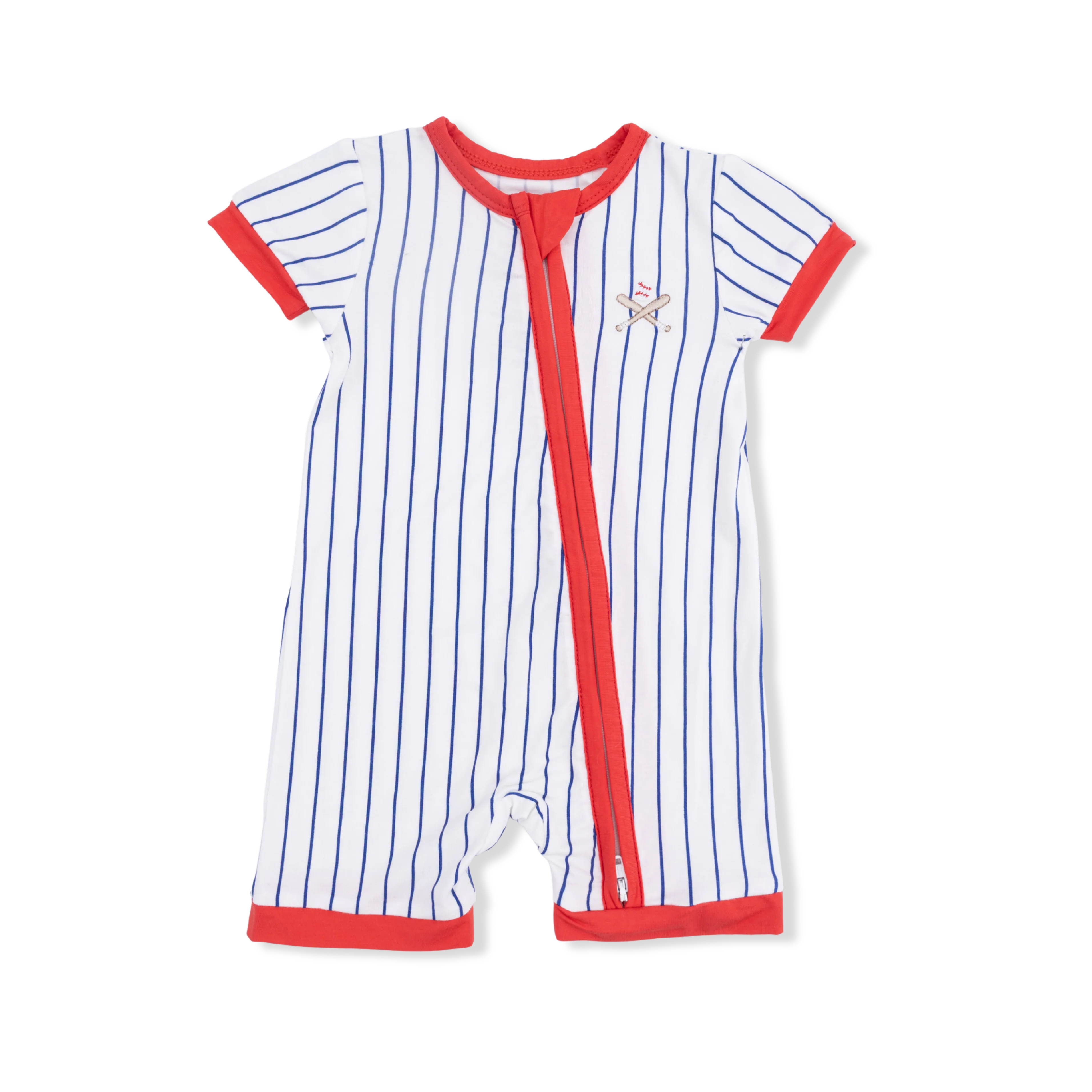 Baseball Stripe Shortie 2 Way Zipper Romper