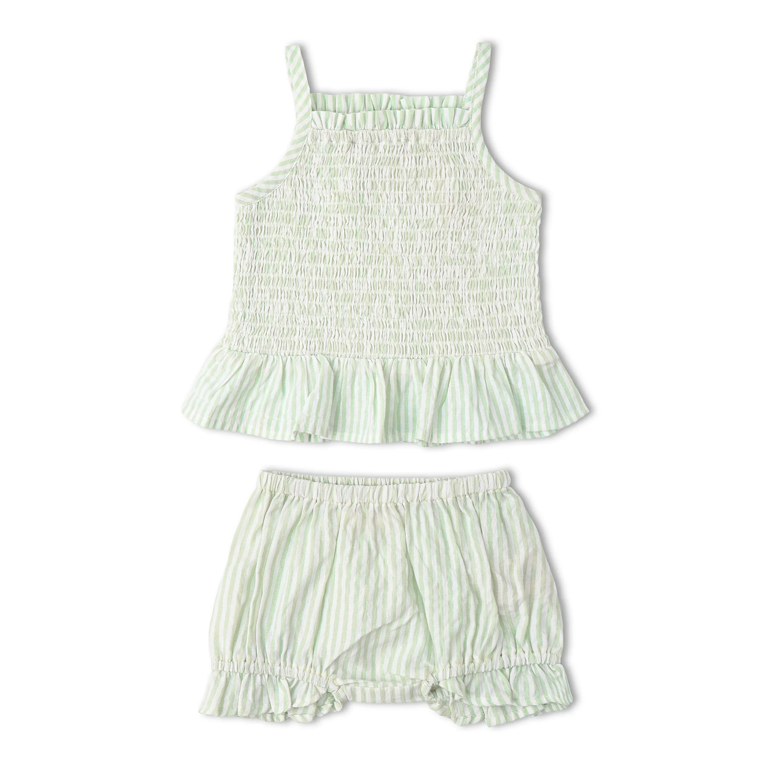 Basil Stripes Organic Smocked Top And Bloomer Set