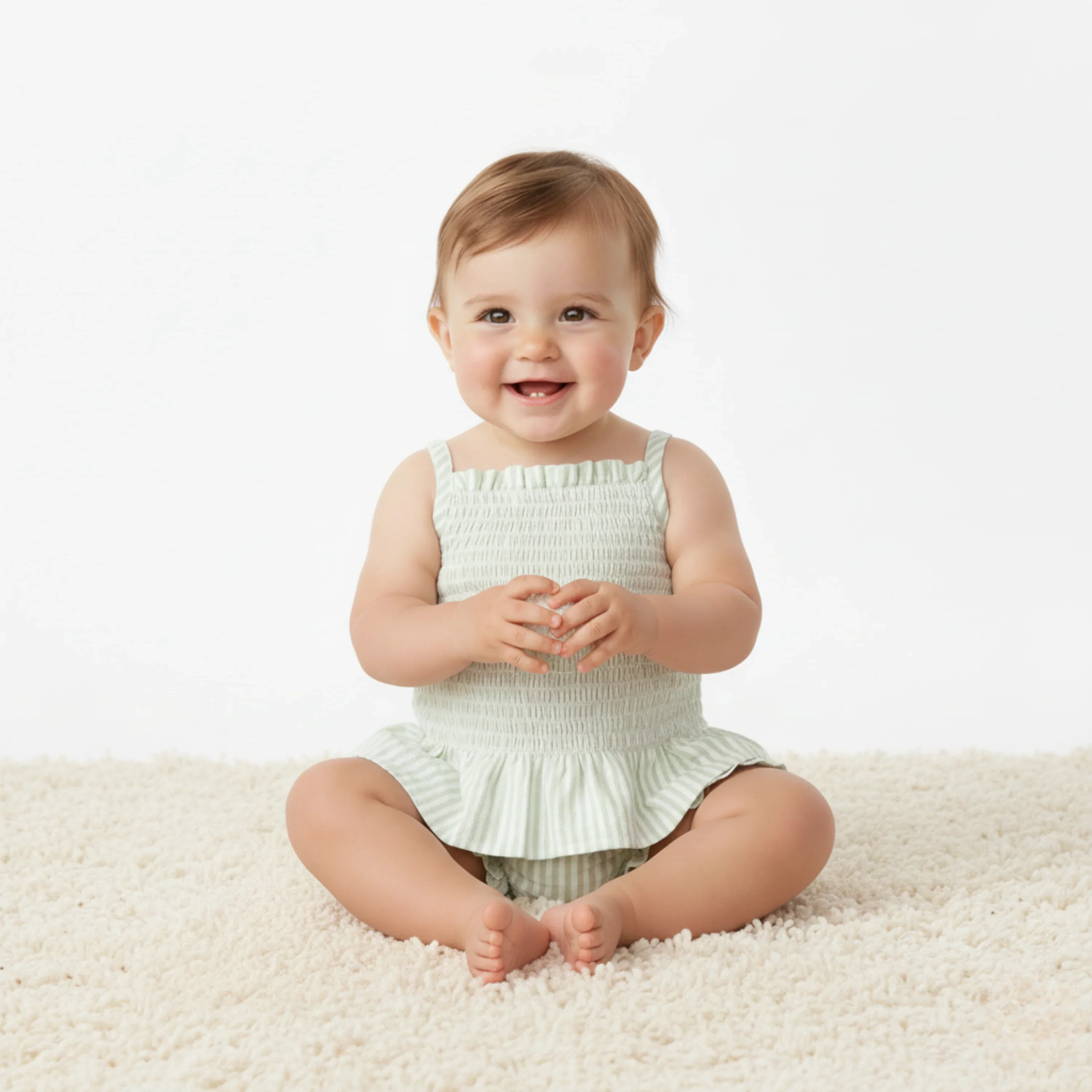 Basil Stripes Organic Smocked Top And Bloomer Set - Image 2