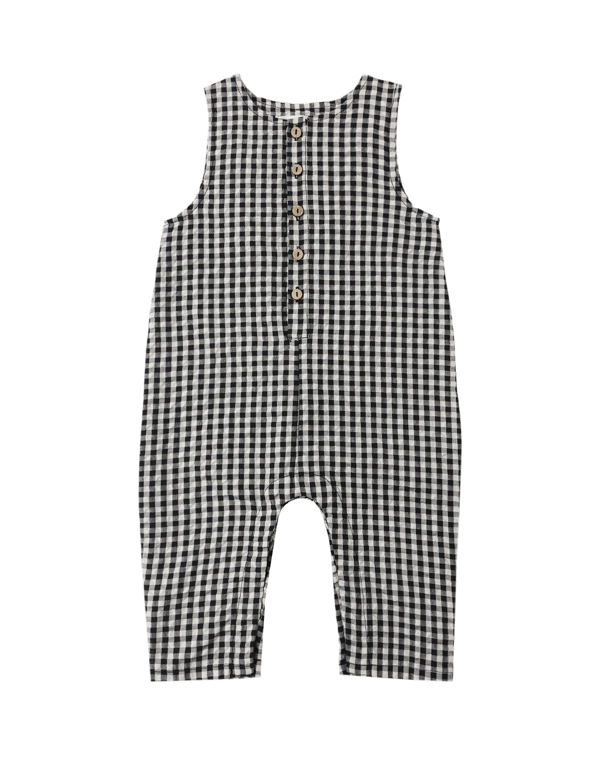 Black Check Button Jumpsuit
