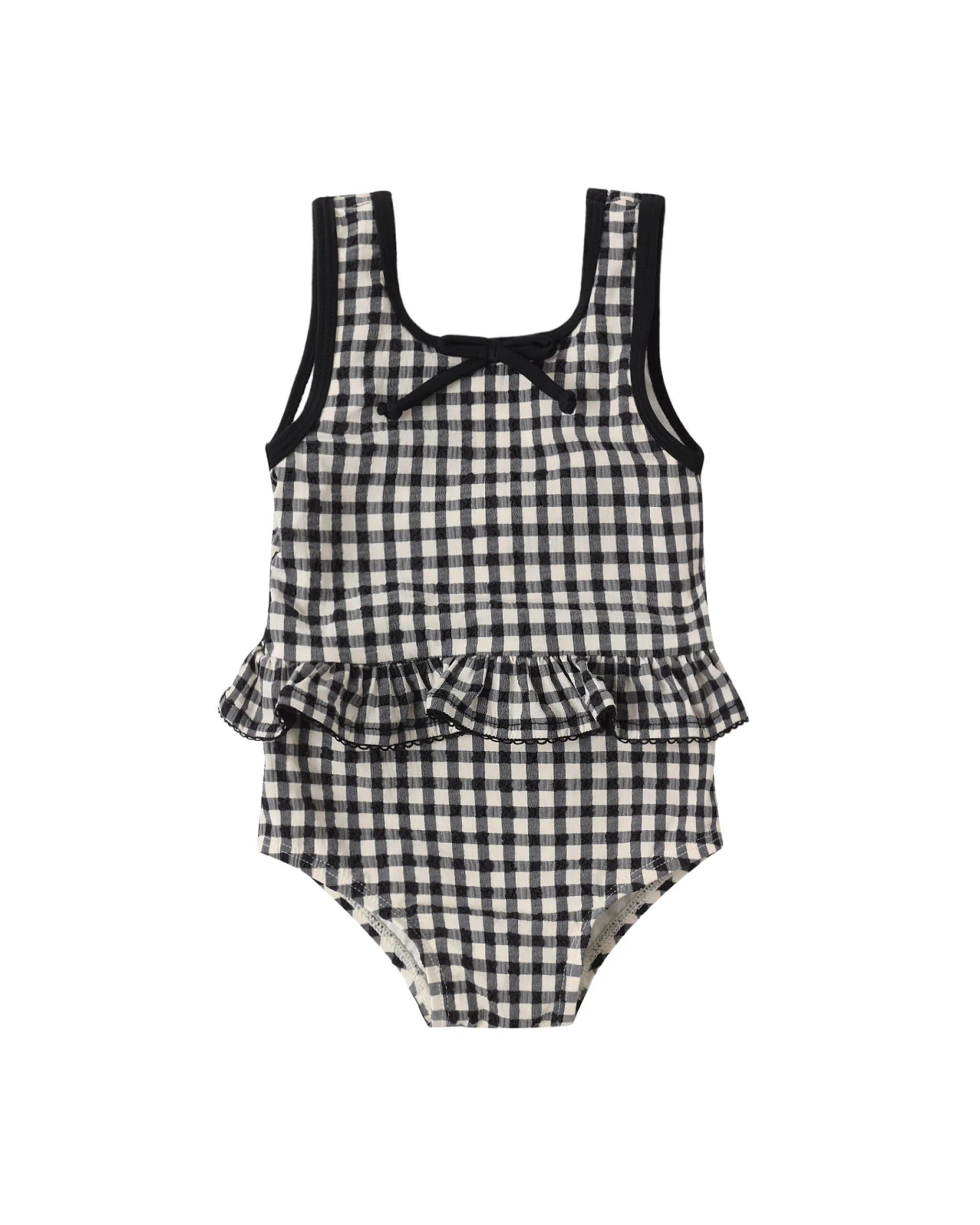 Black Gingham Skirted One Piece