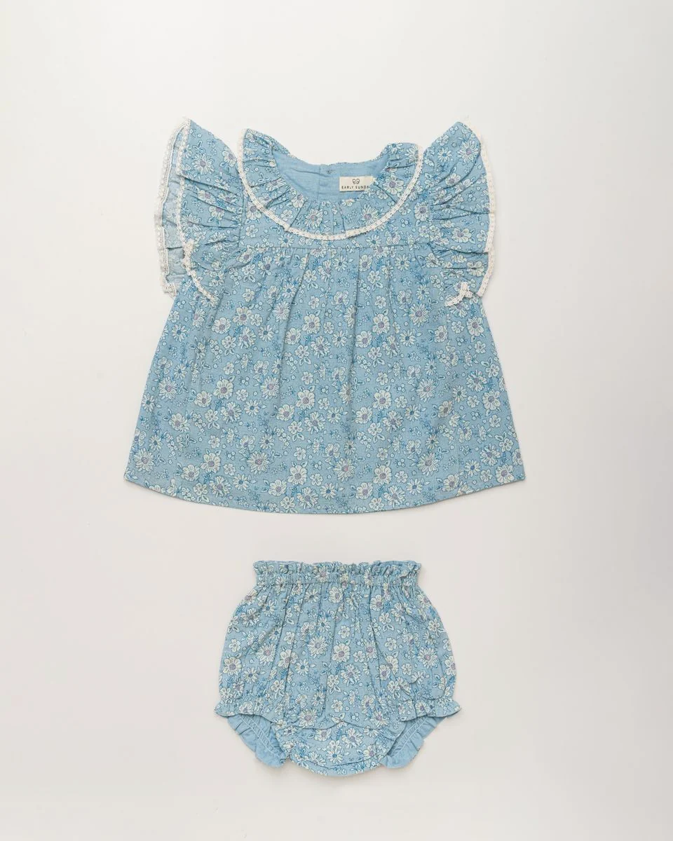 Blue Floral Baby Dress & Bloomer