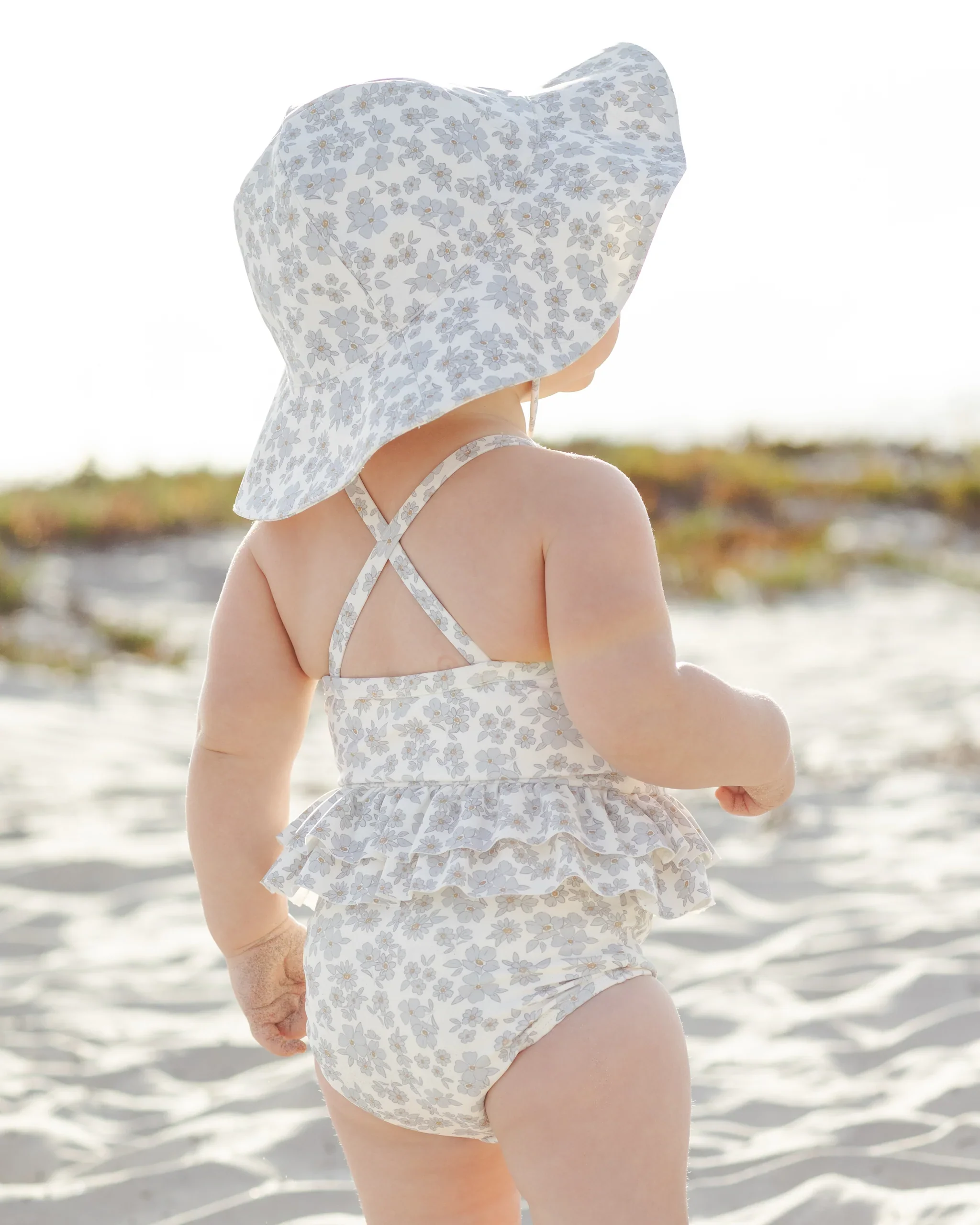 Blue Floral Ruffled One Piece Swimsuit - Image 2