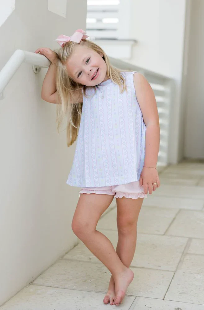 Blue Floral Scallop Lottie Bloomer Set