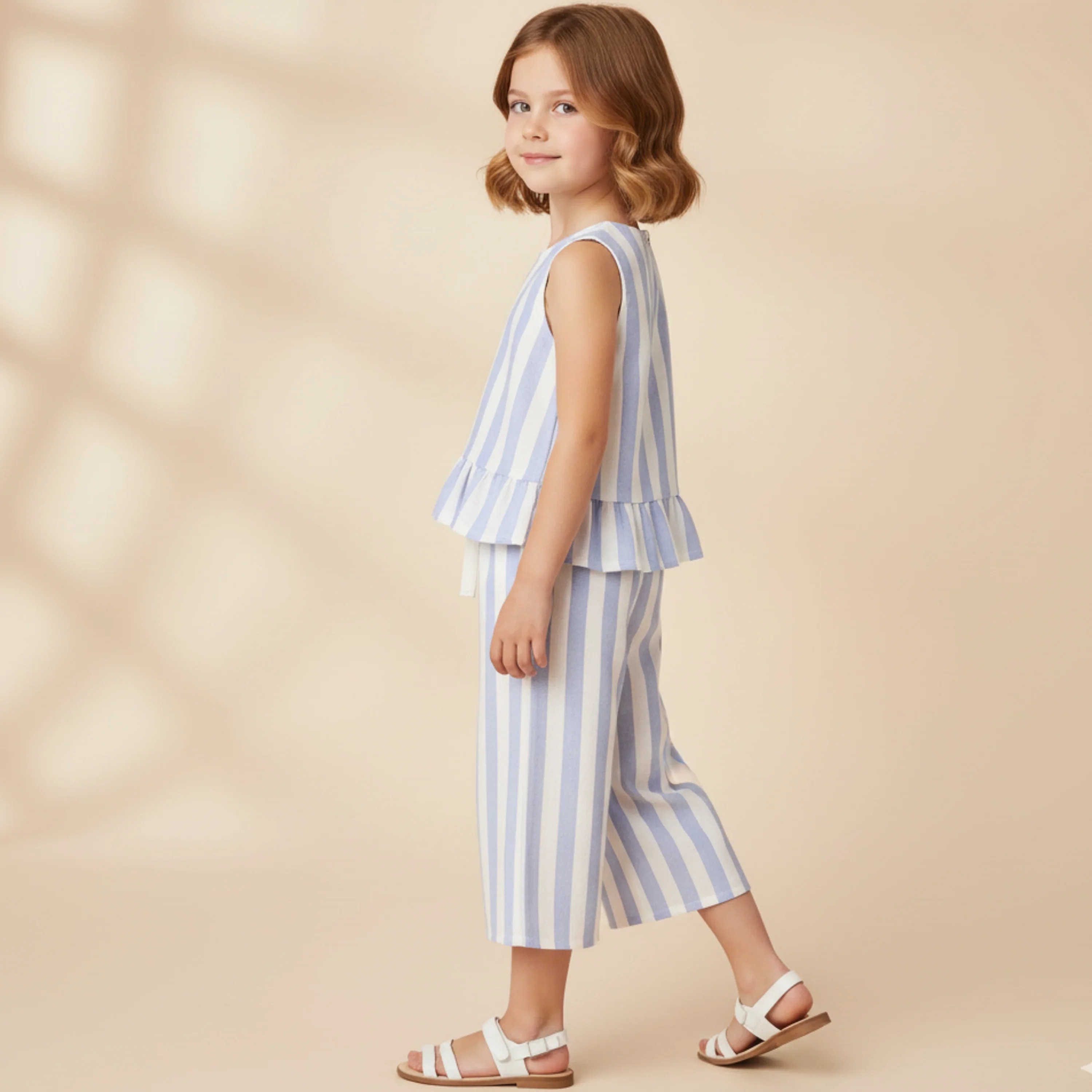 Blue Stripes Organic Ruffle Top & Pants Set - Image 2