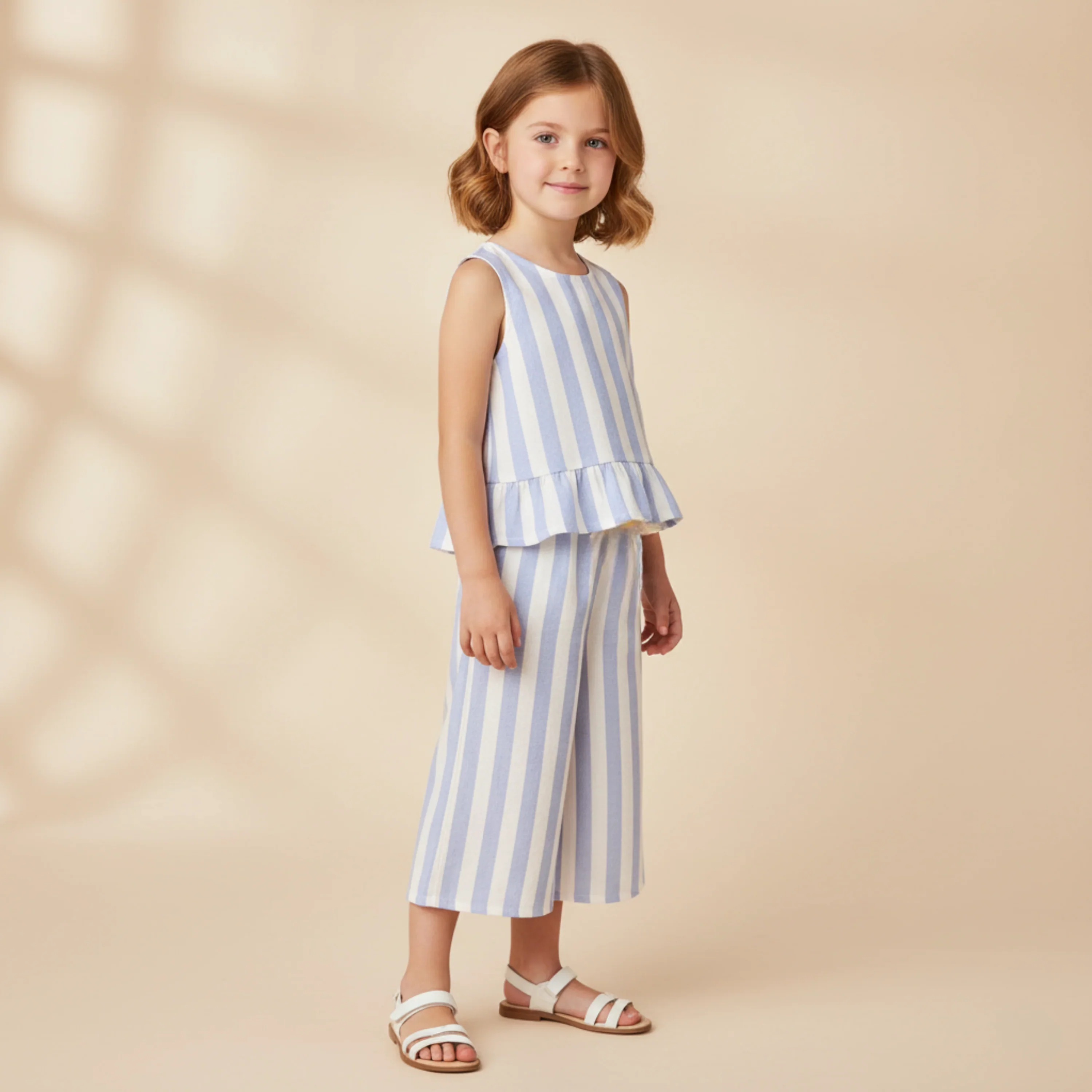 Blue Stripes Organic Ruffle Top & Pants Set - Image 3