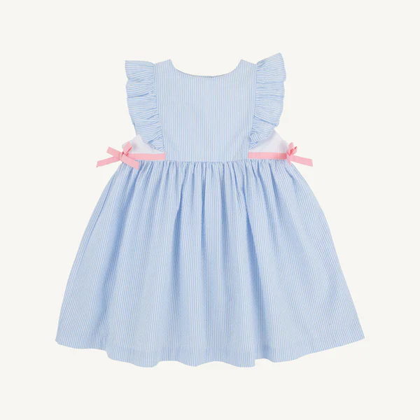 Breakers Blue Seersucker with Sandpearl Pink Pammy's Pinafore Dress