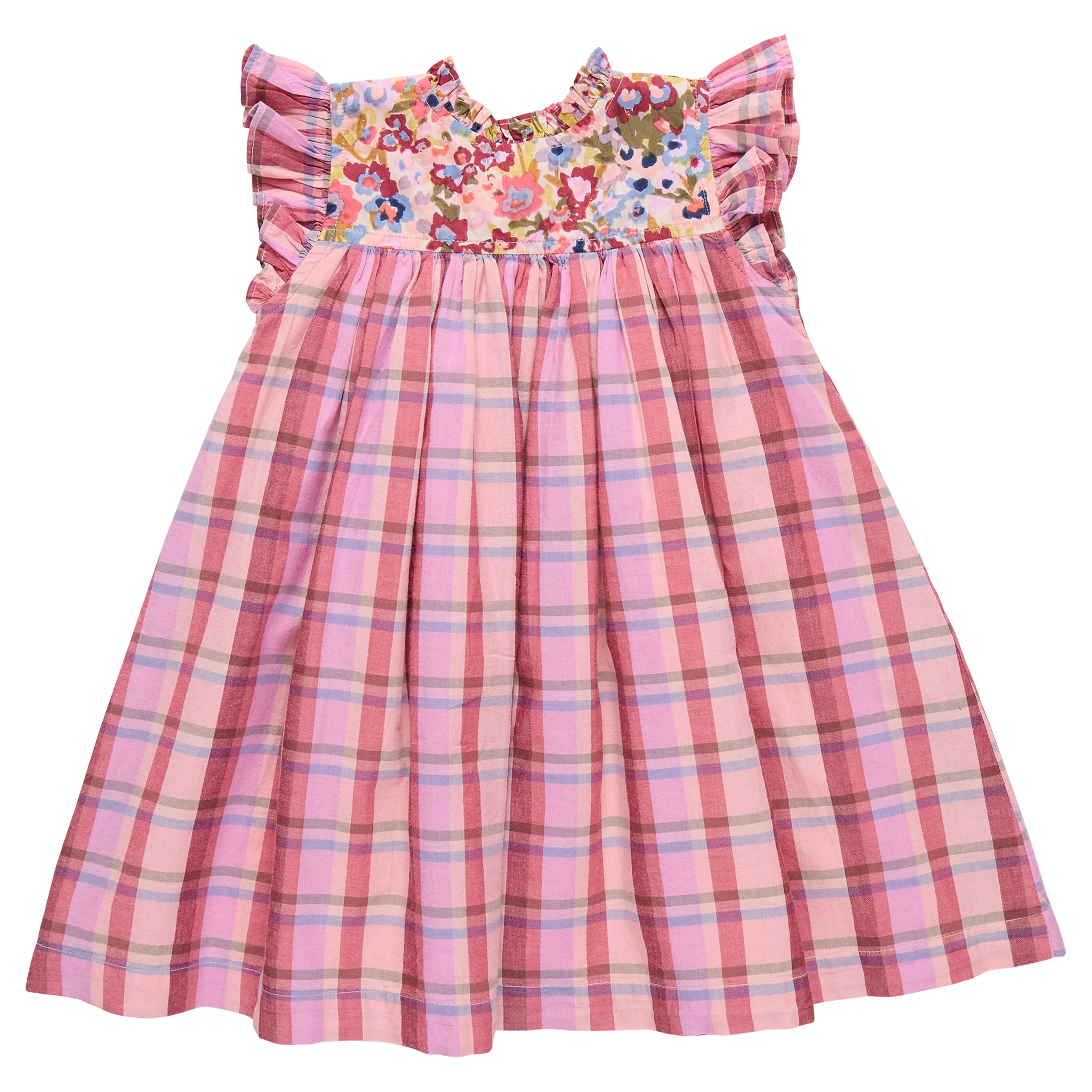 Burgundy Madras Plaid Girls Kaylee Dress - Image 2