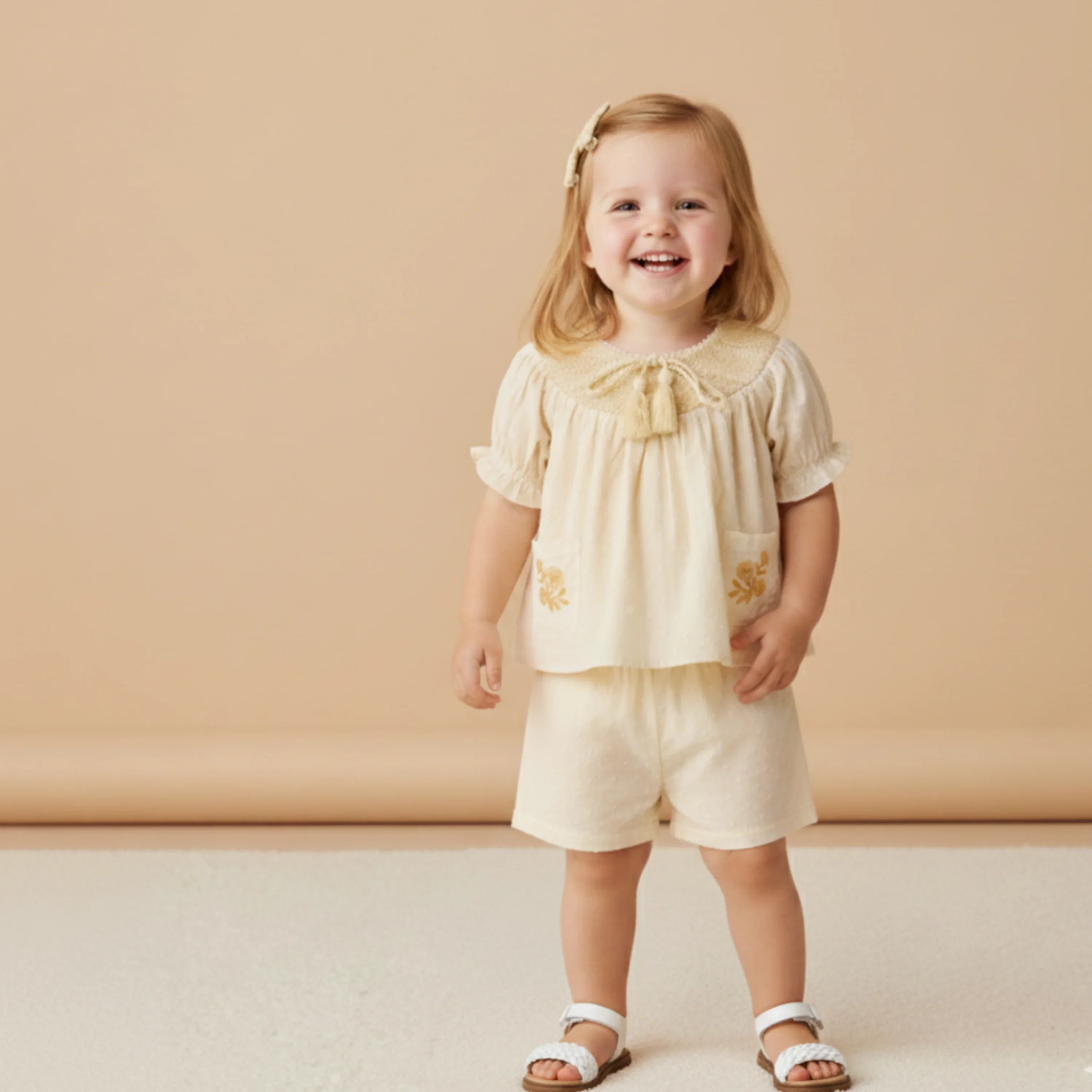 Butter Yellow Organic Smocked Top & Shorts Set - Image 2