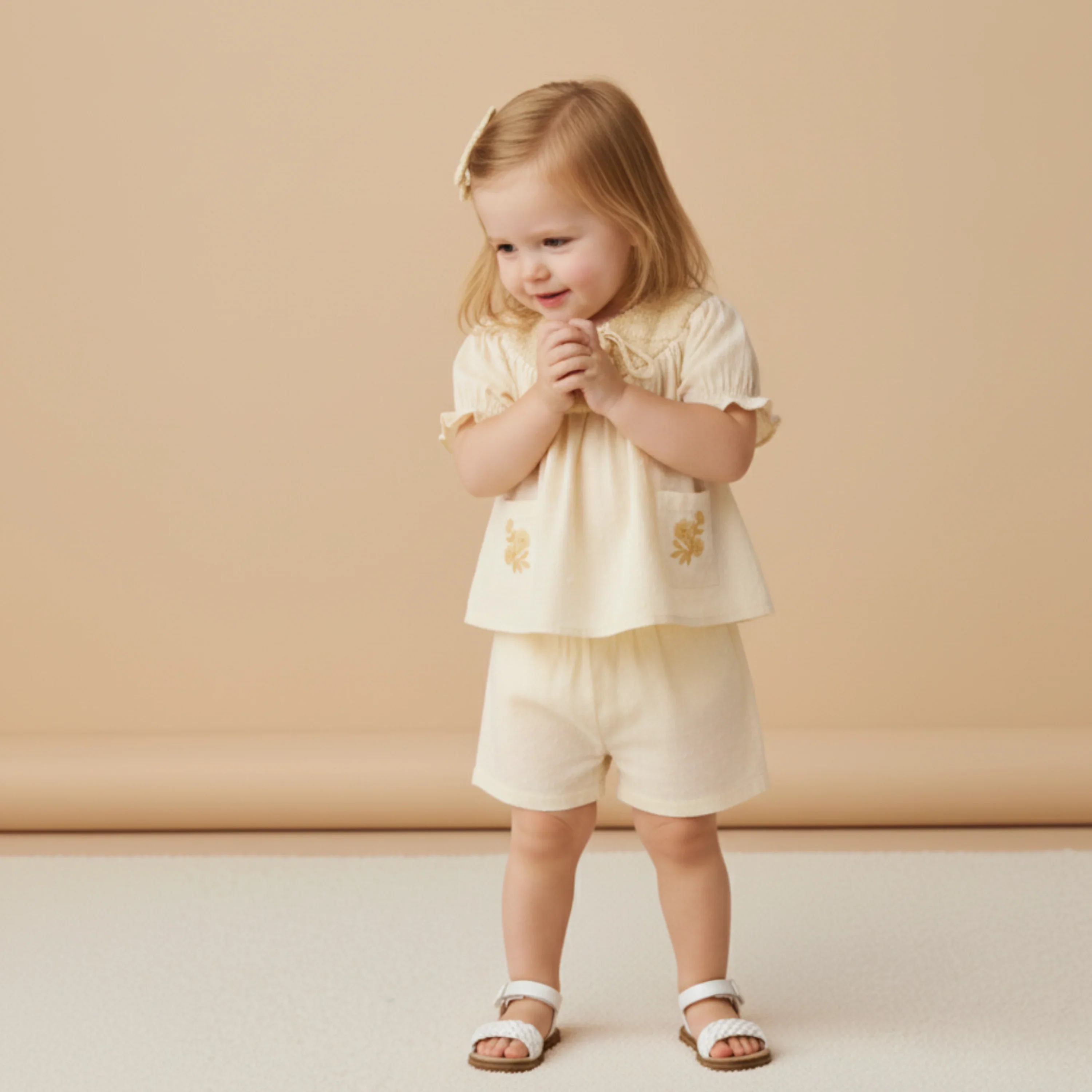 Butter Yellow Organic Smocked Top & Shorts Set - Image 3