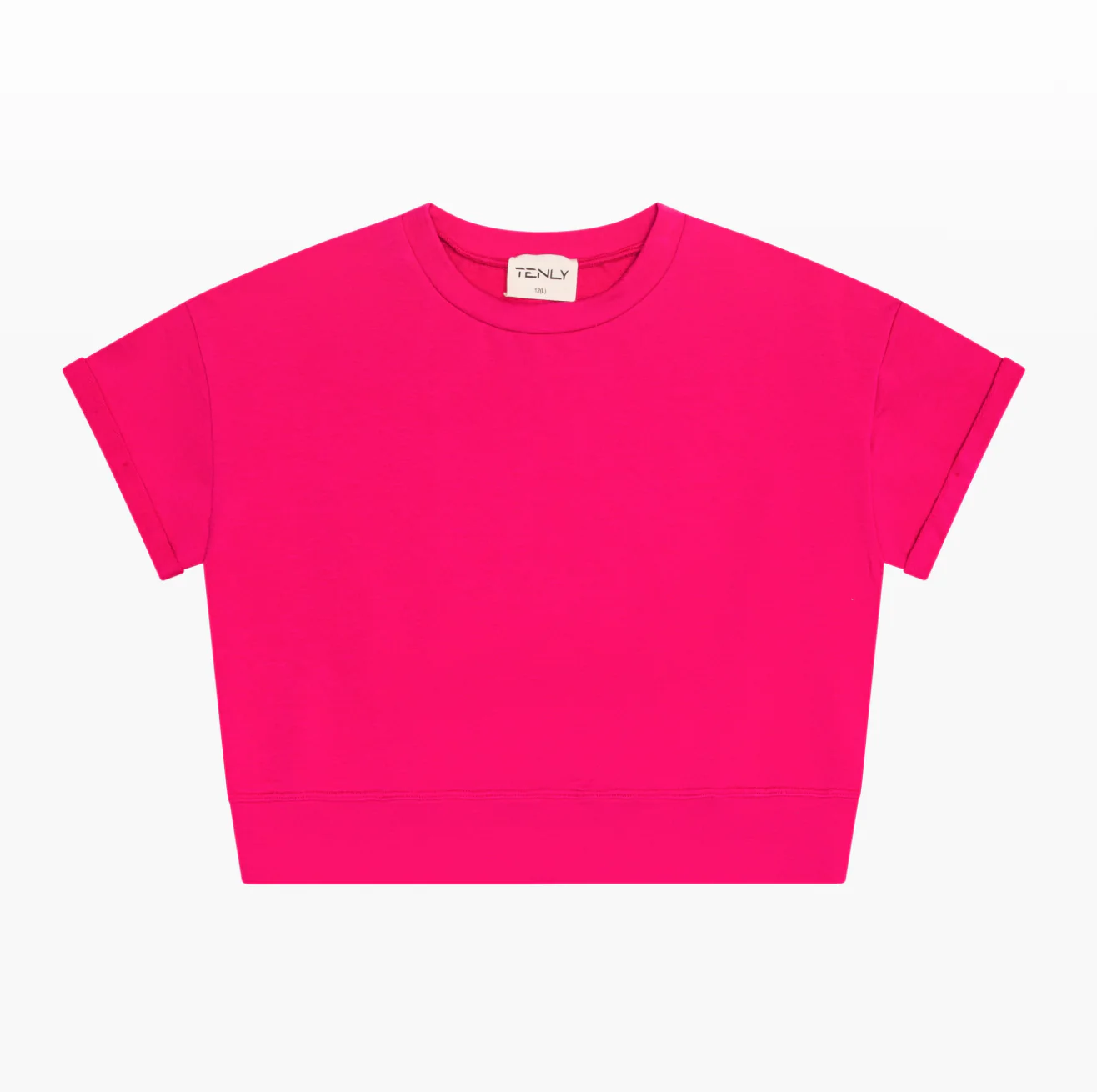 Cerise French Terry Rollup Sleeve Waistband Tee