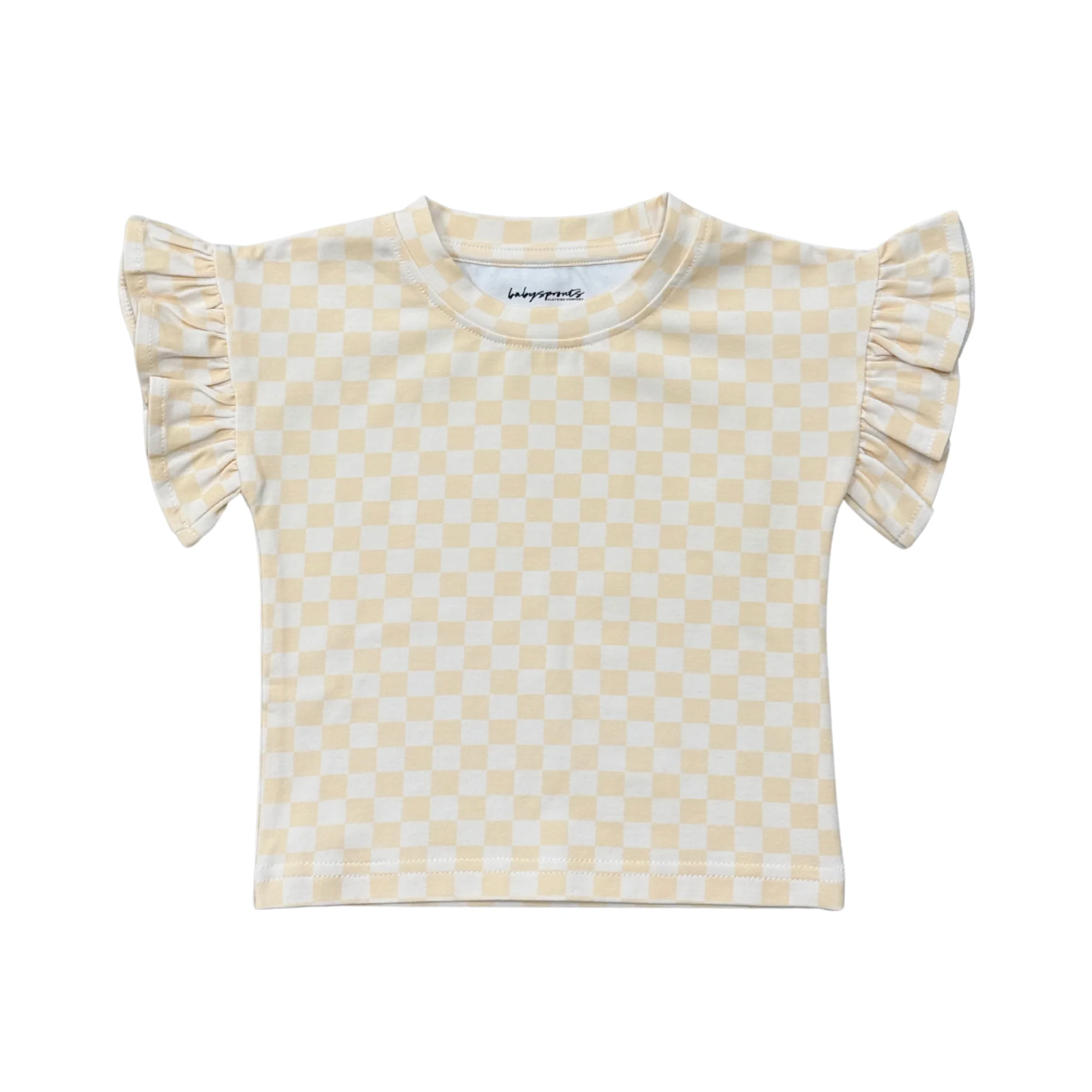 Checkered Ruffle Sleeve Top