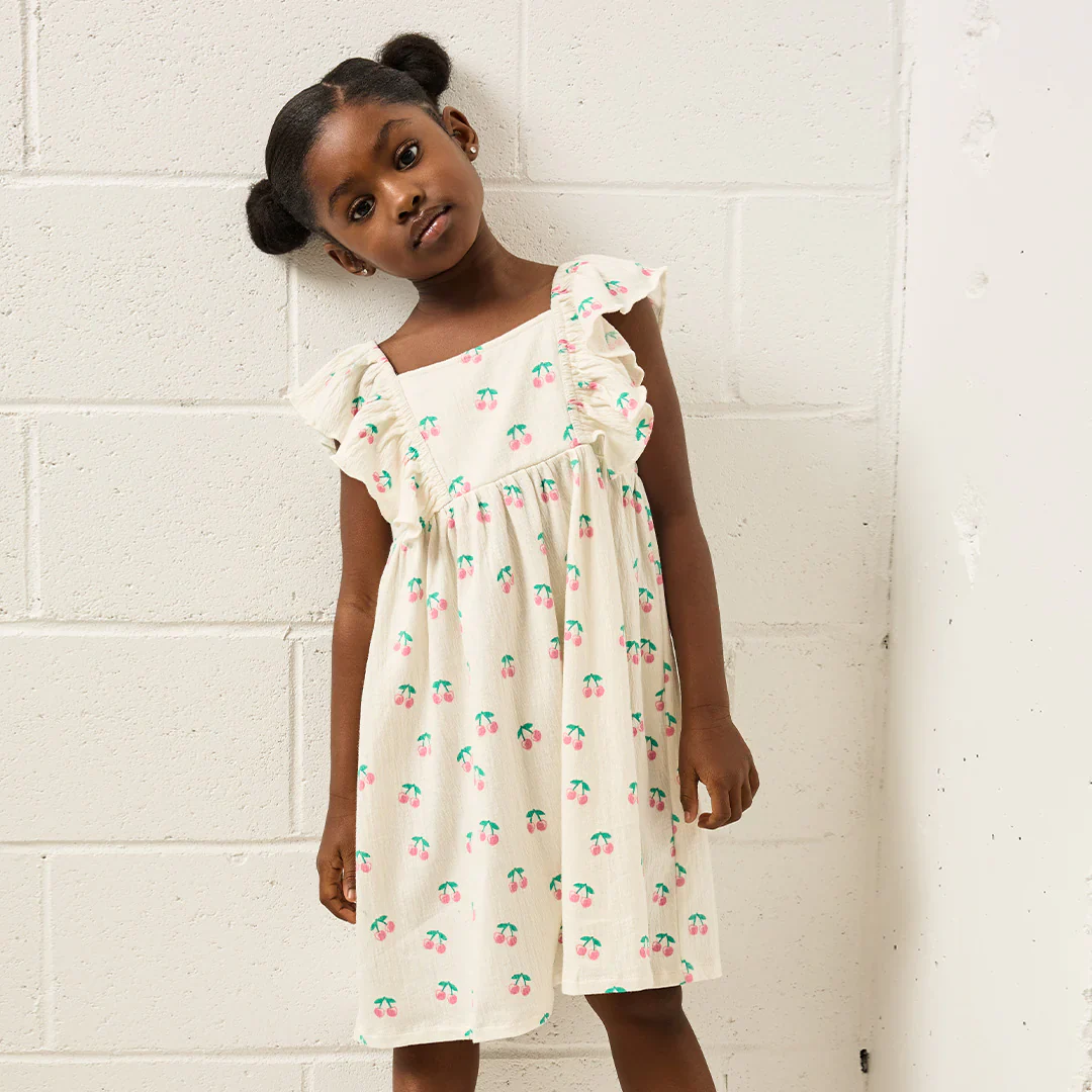 Cherries on Ivory Crinkle Jersey Dress - Image 2