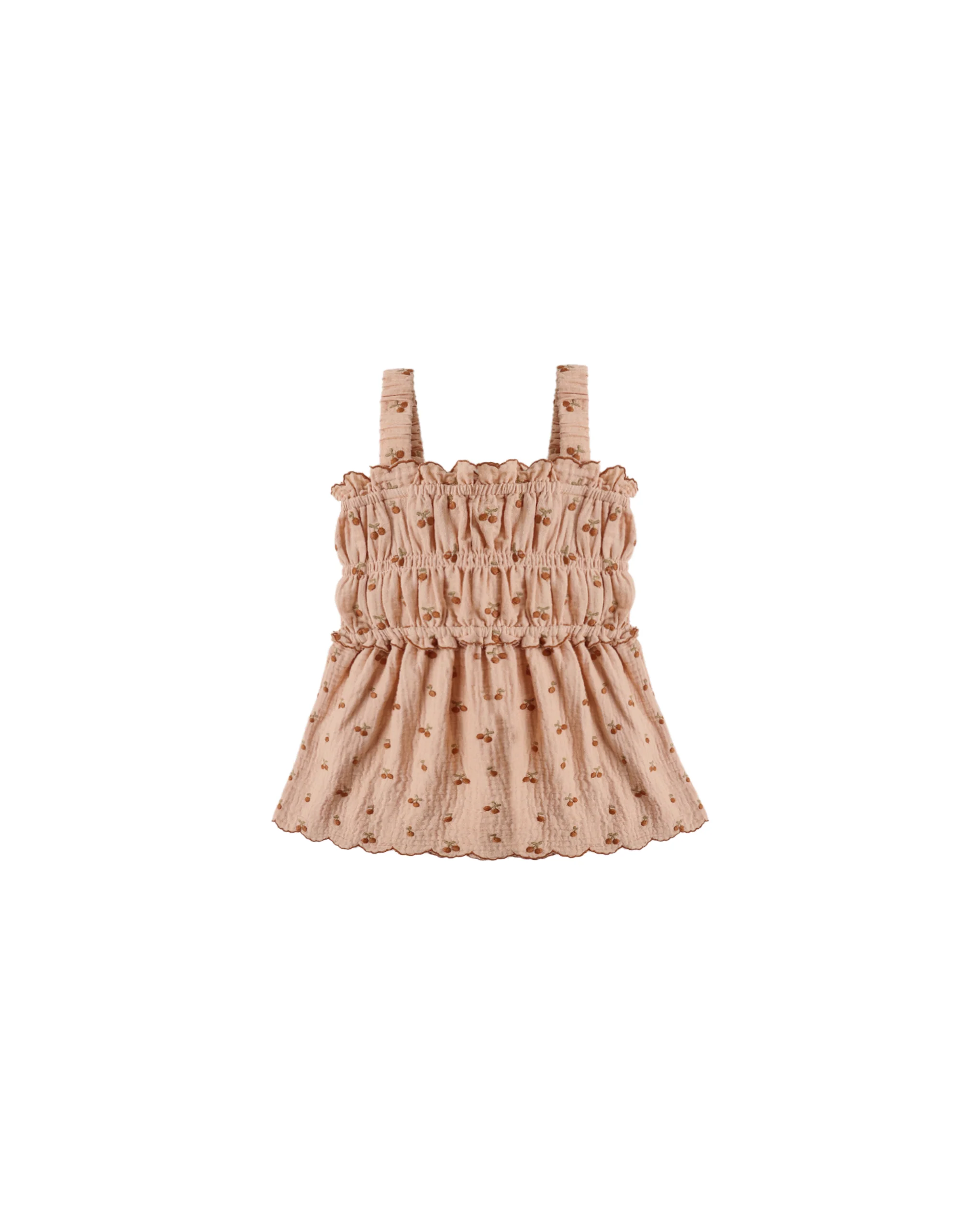 Cherry Embroidery Smocked Tank
