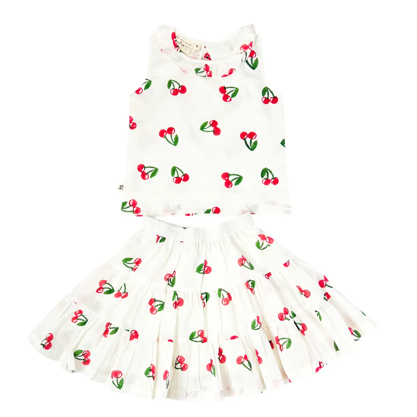 Cherry Ruffle Collared Top and Skirt Set
