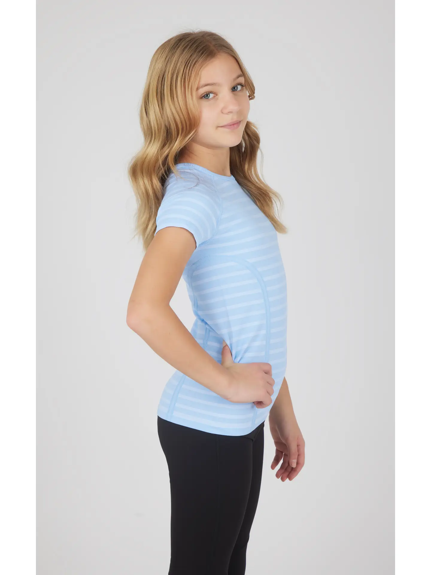 Chloe Girls Stripe Seamless Crewneck Short-Sleeves Everyday Tee Dutch Canal - Image 2
