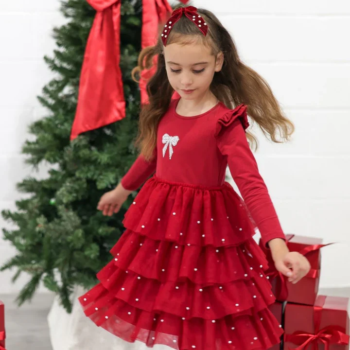 Christmas Pearl Long Sleeve Tutu Dress - Image 3