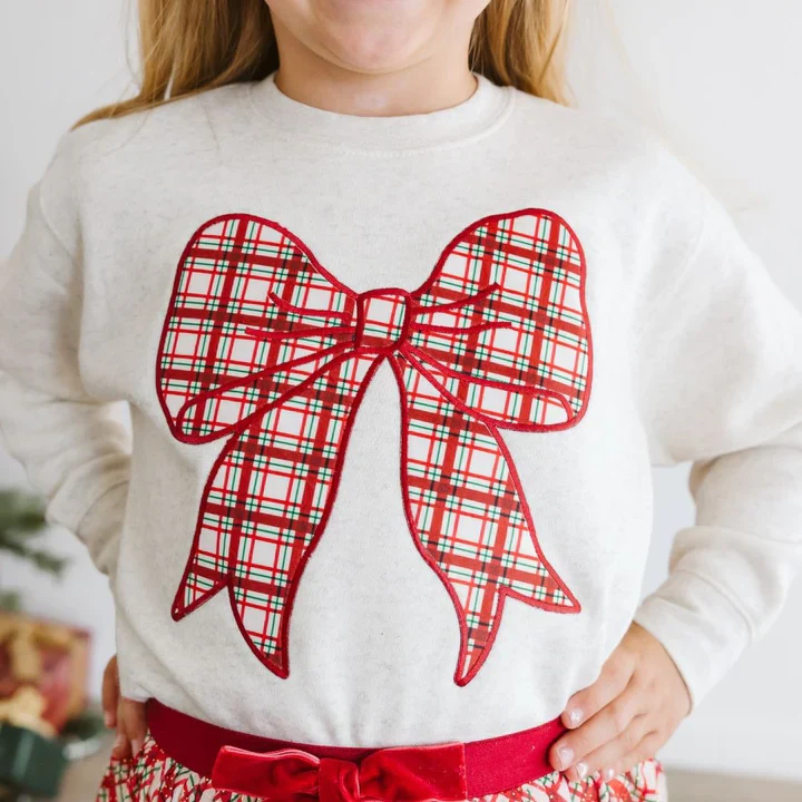 Christmas Plaid Bow Patch Sweatshirt - Image 2