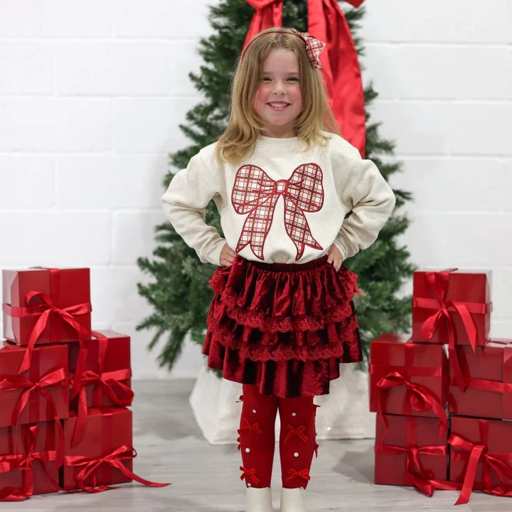 Christmas Plaid Bow Patch Sweatshirt - Image 3