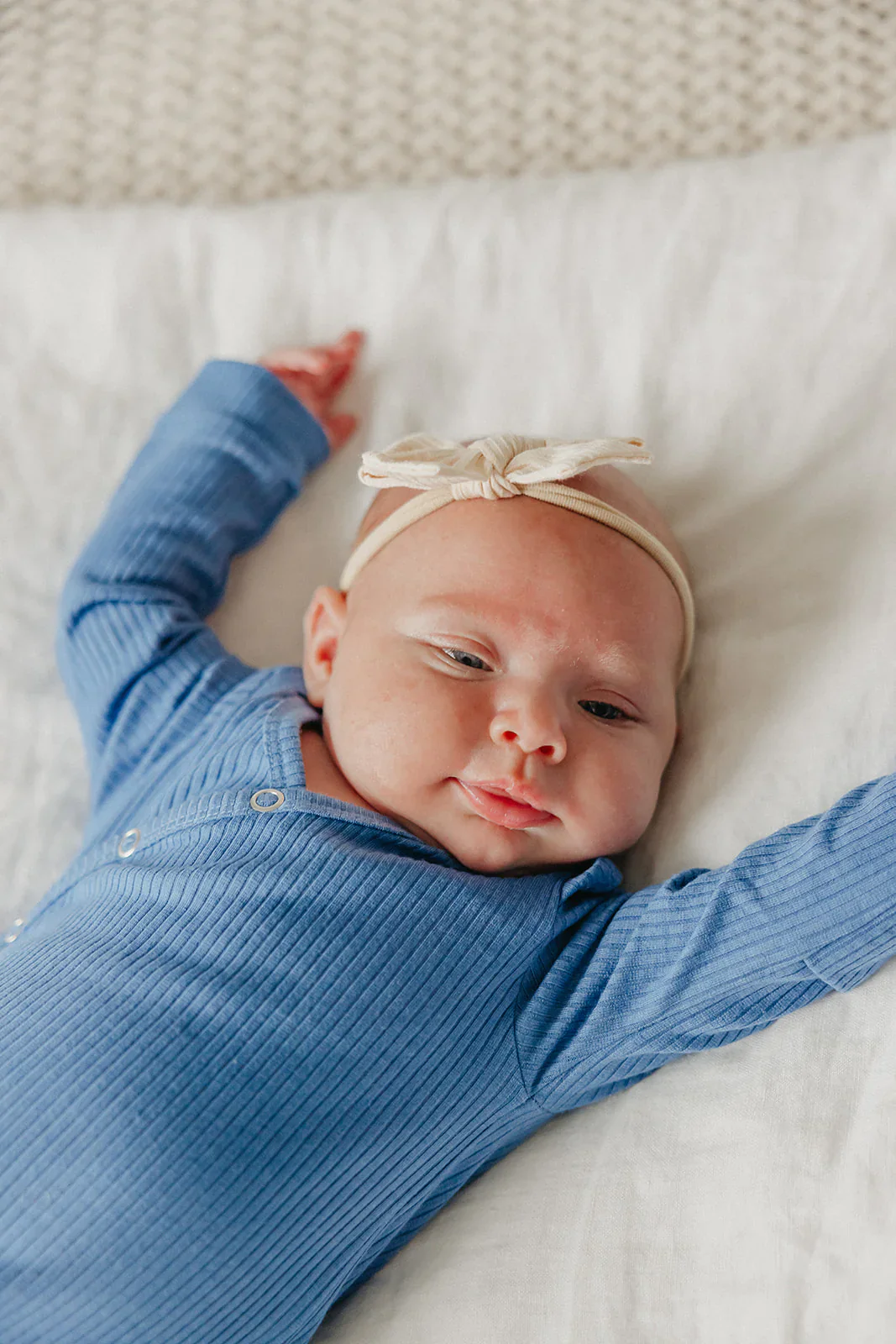 Copper Pearl - Newborn Knotted Gown - Indigo Rib - Image 2