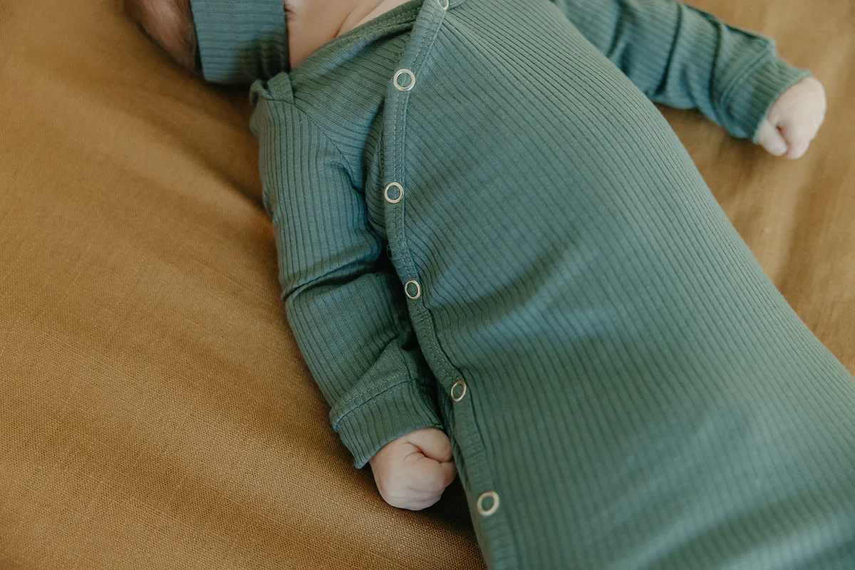 Copper Pearl - Newborn Knotted Gown - Moss Rib - Image 2