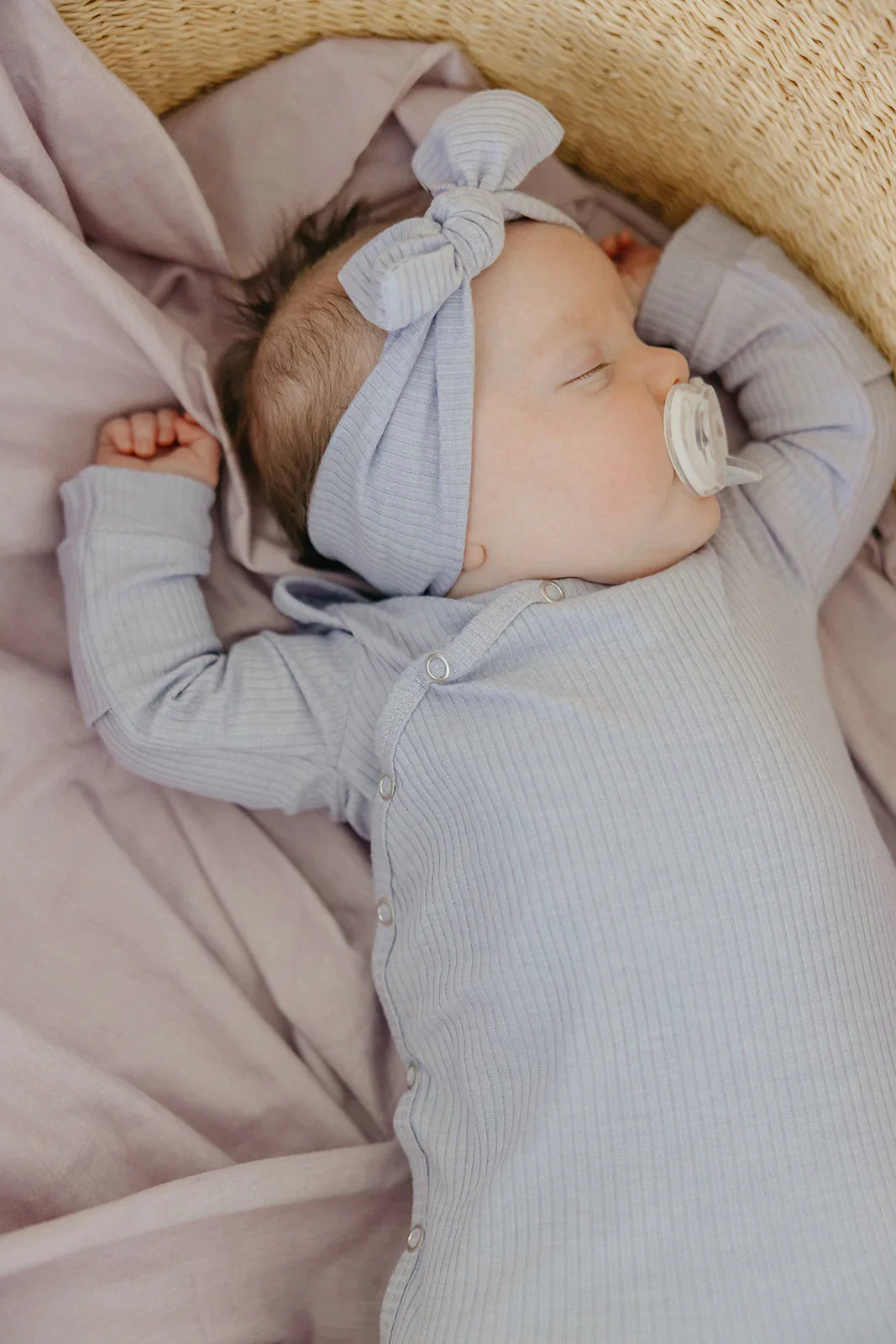 Copper Pearl - Newborn Knotted Gown - Periwinkle Rib - Image 2
