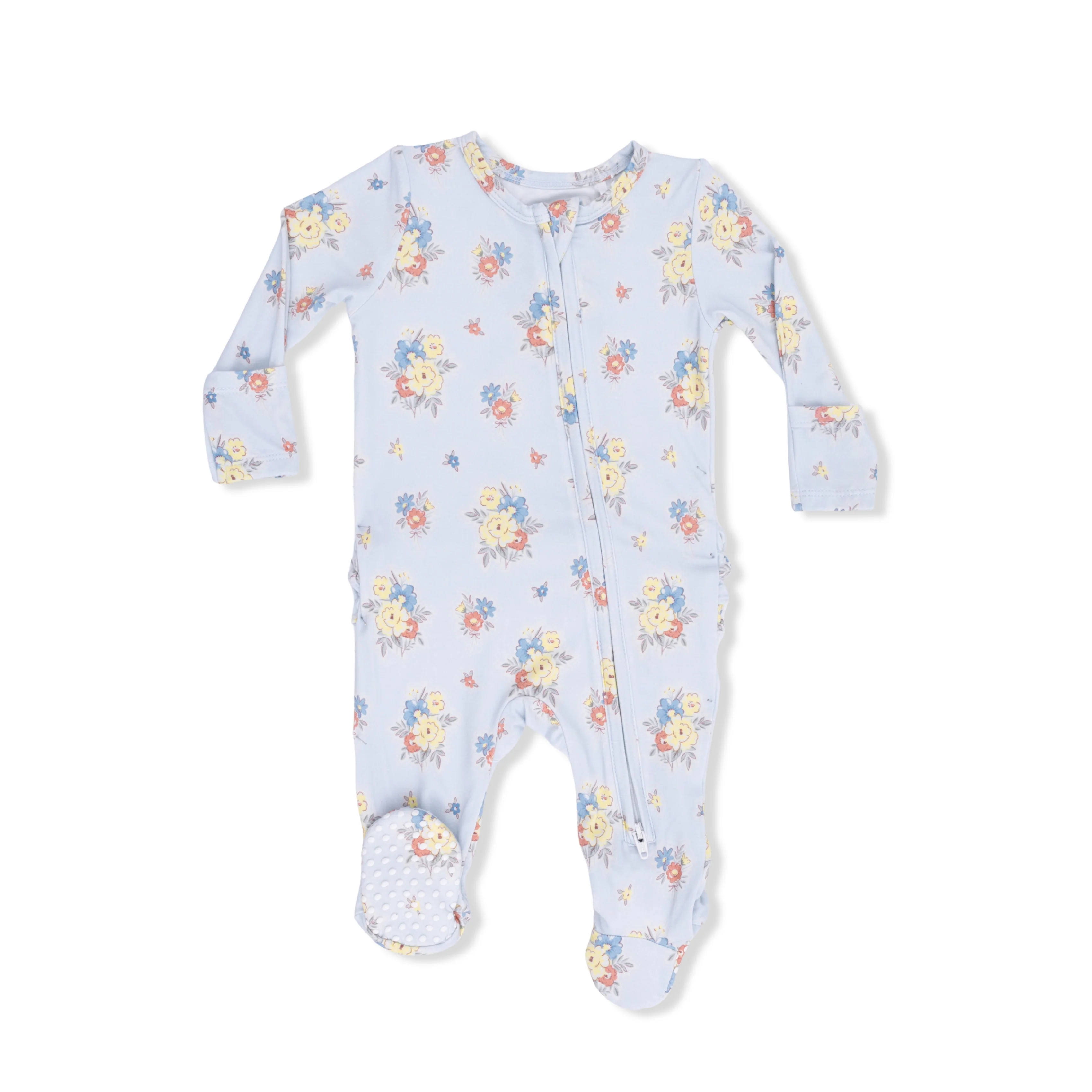 Country Stitch Floral 2 Way Ruffle Back Zipper Footie