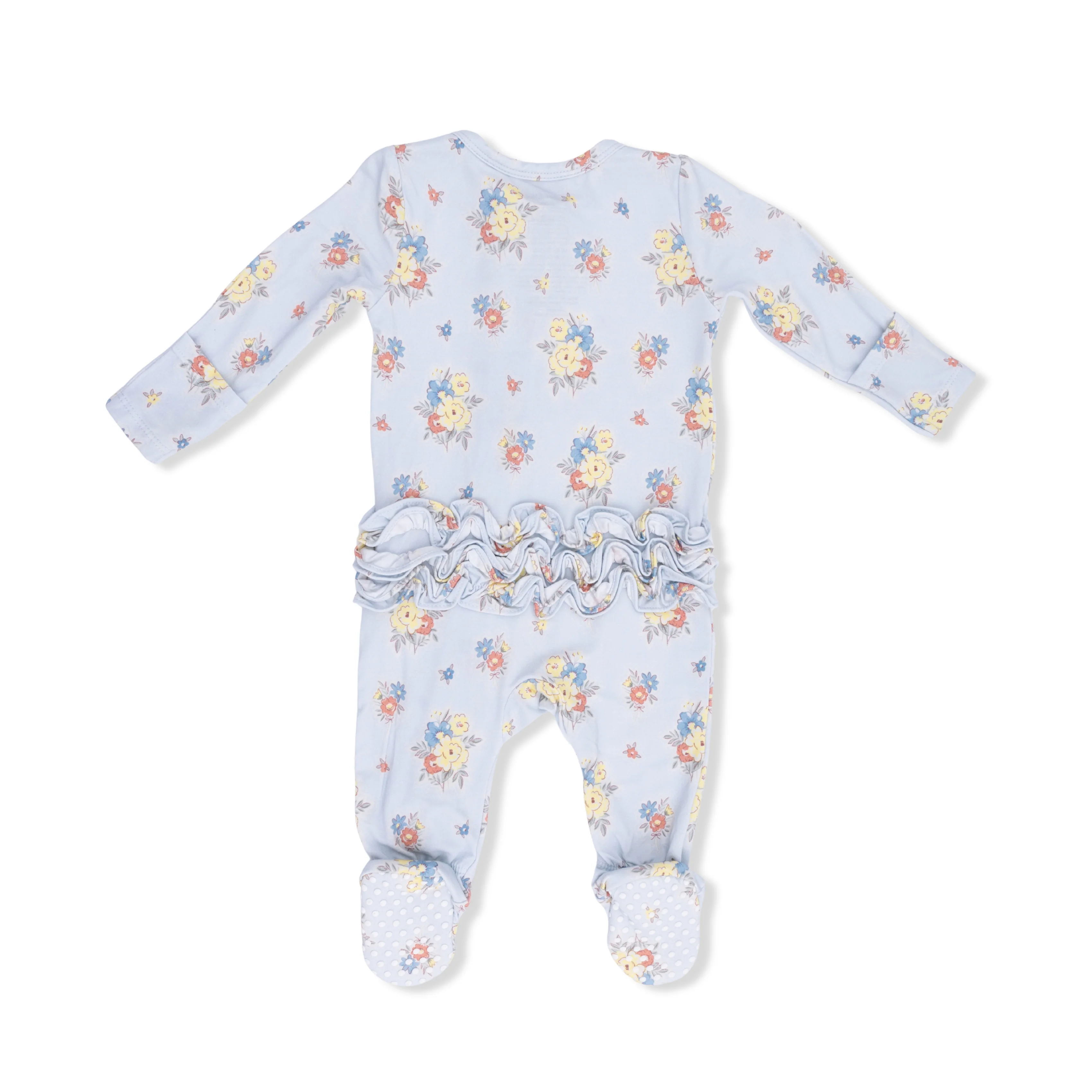 Country Stitch Floral 2 Way Ruffle Back Zipper Footie - Image 2