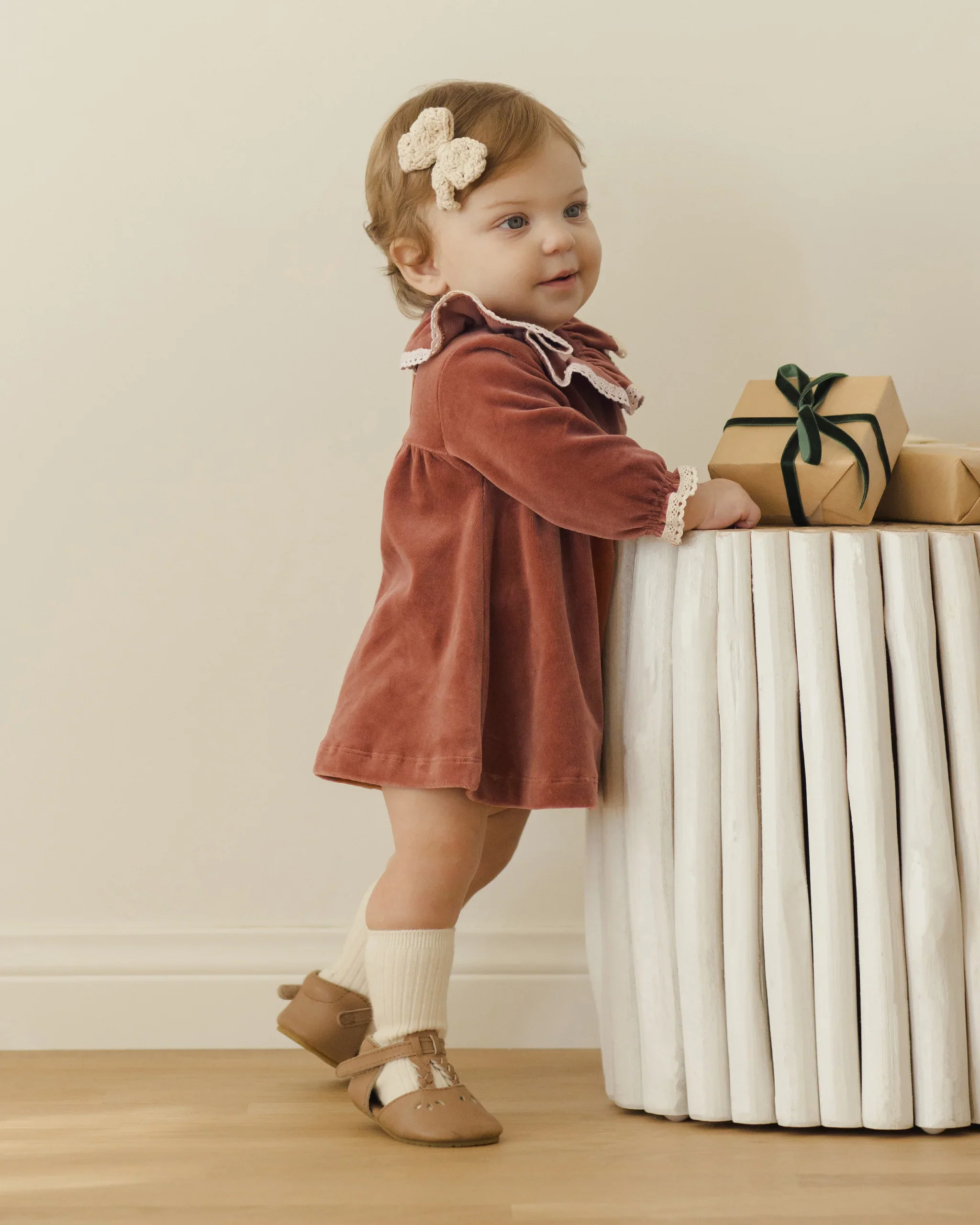 Cranberry Velour Baby Dress - Image 2
