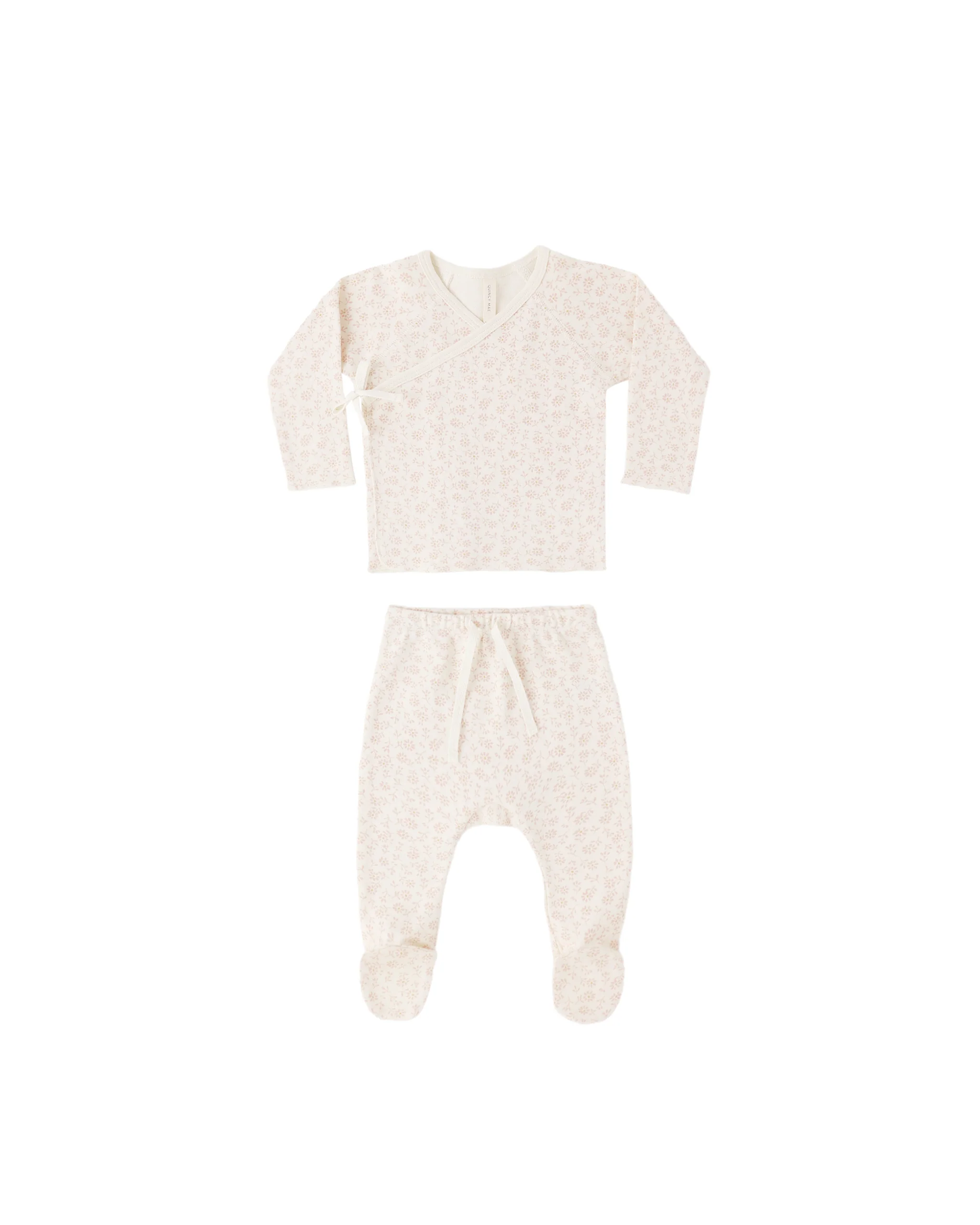 Ditsy Wrap Top + Footed Pant Set