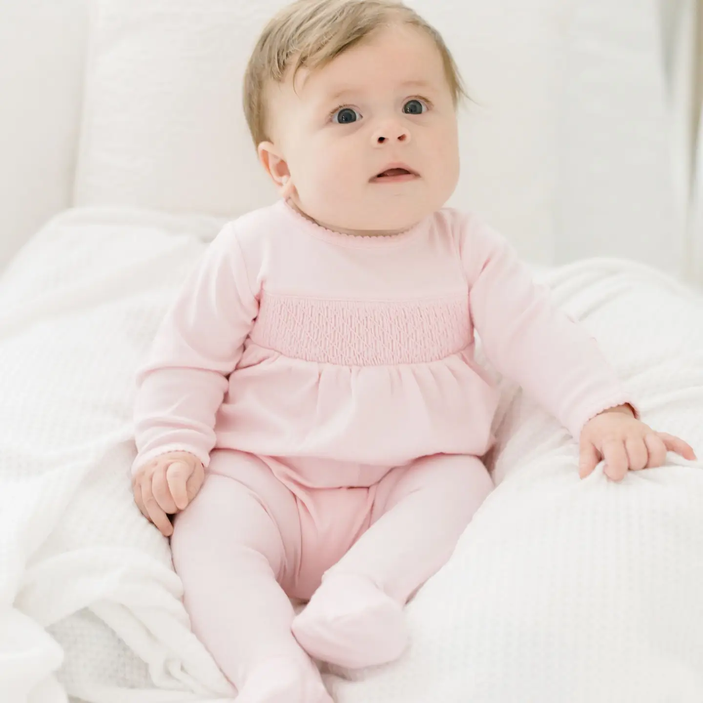 Essentials Solid Pink Smocked Footie - Image 2