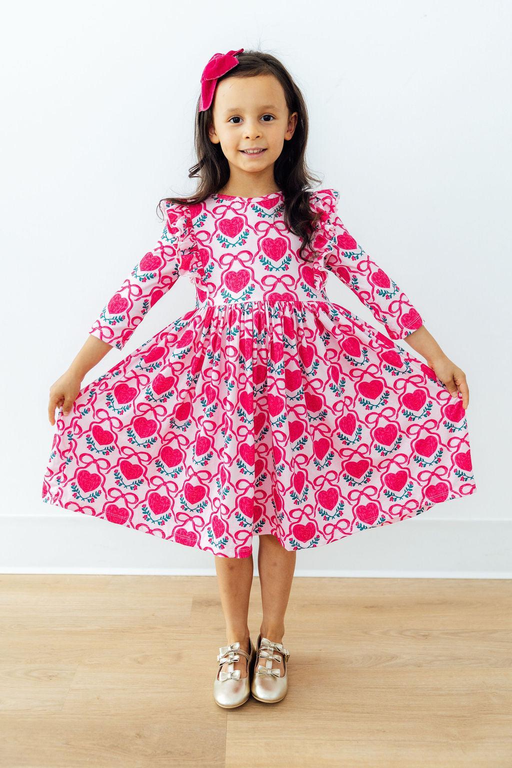 Fluttering Hearts 3/4 Sleeve Ruffle Twirl Dress - Image 2