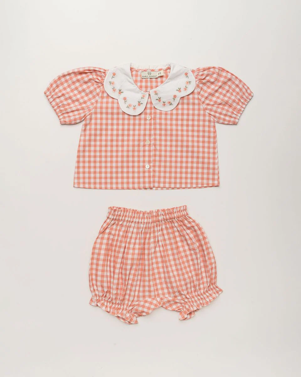 Gingham Check Peony Blouse & Shorts