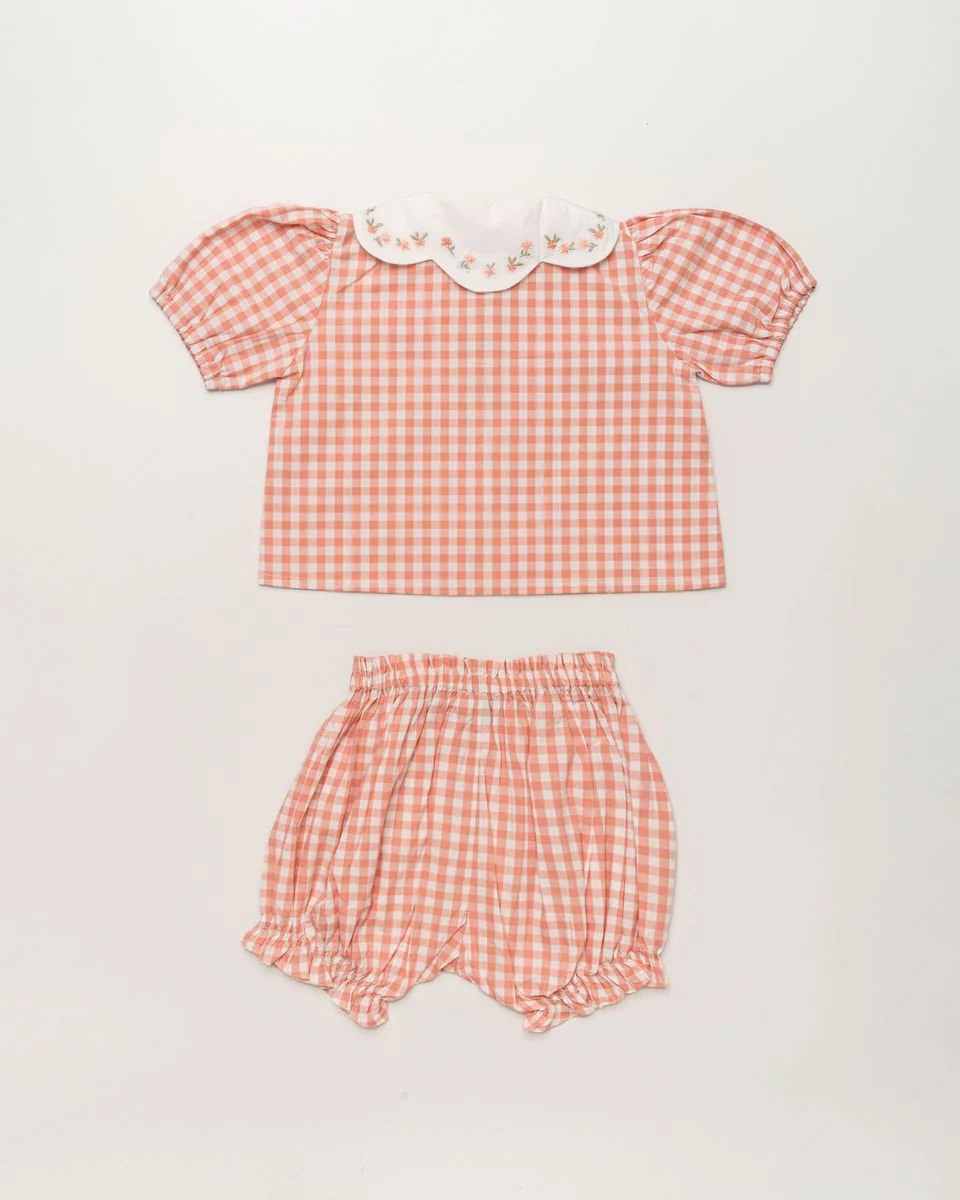 Gingham Check Peony Blouse & Shorts - Image 2
