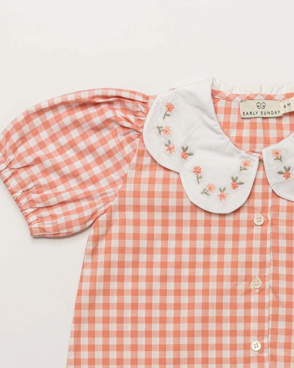Gingham Check Peony Blouse & Shorts - Image 3