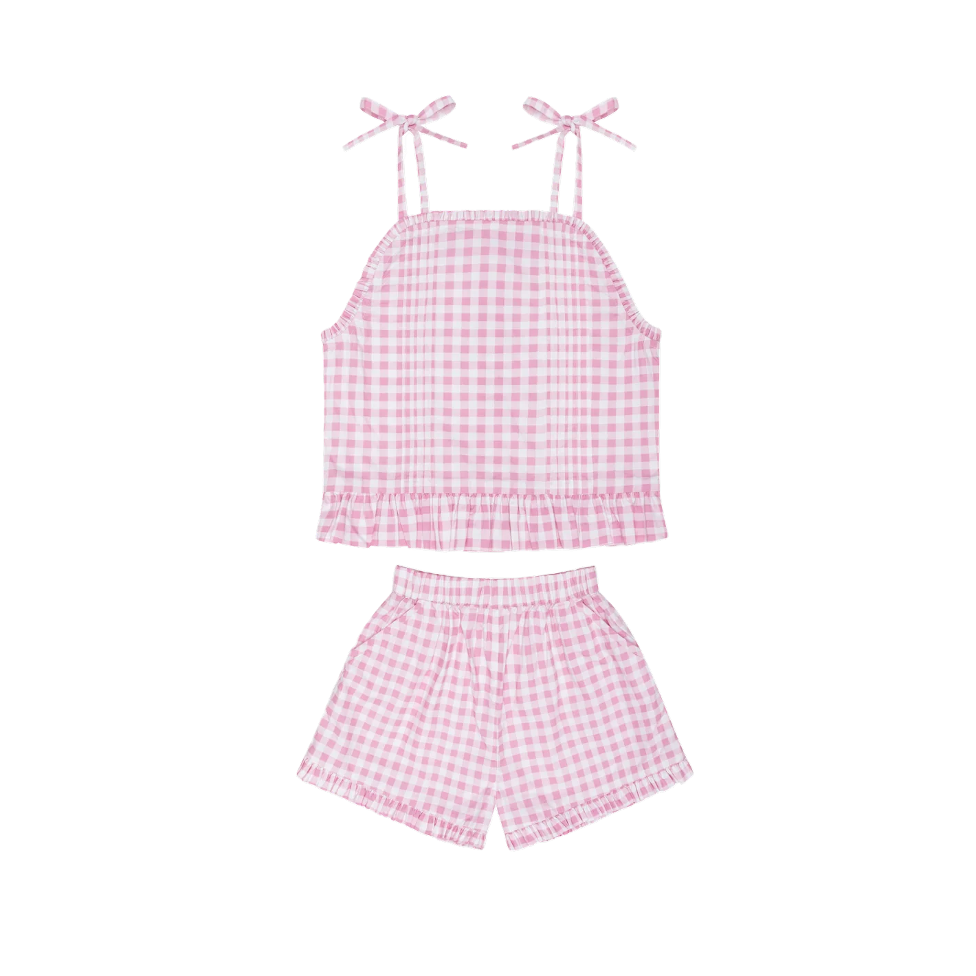 girls blush gingham tie tank and short set