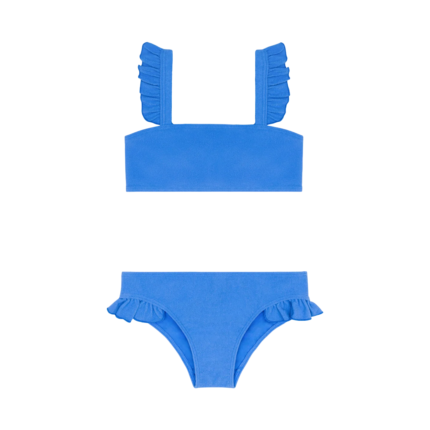 girls deep sea blue terry ruffle strap bandeau bikini