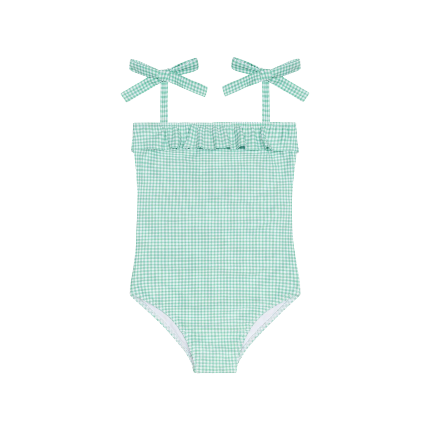 girls gustavia gingham ruffle front tie strap one piece