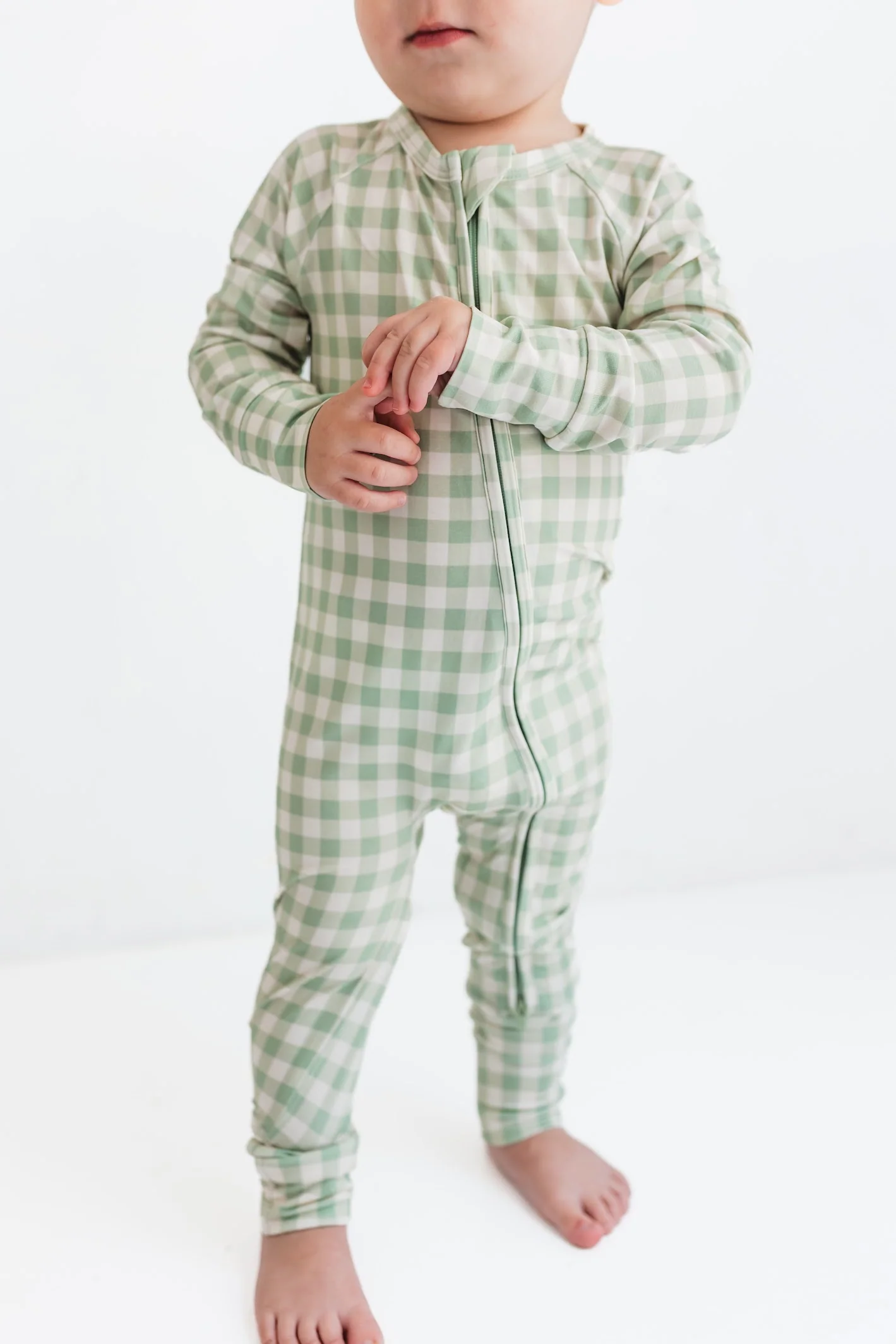 Green Gingham Zipper Romper