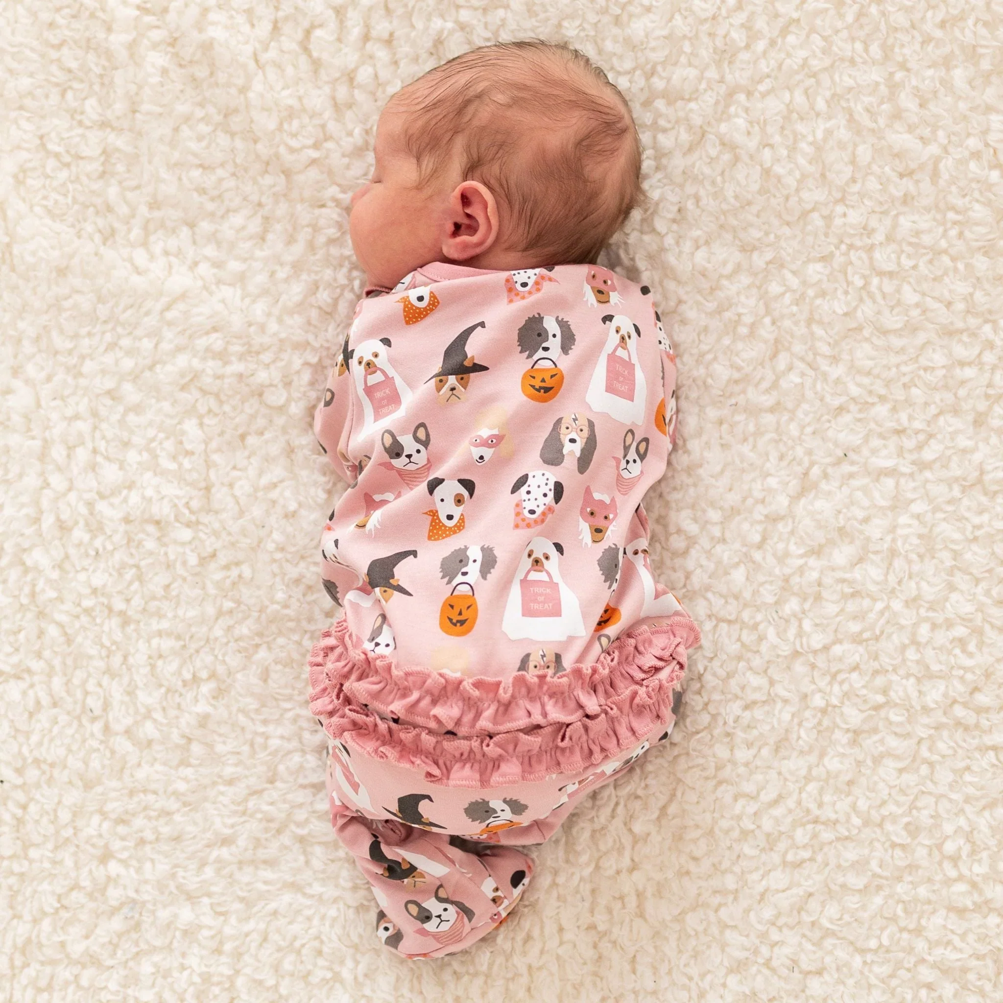 Halloween Hounds Dusty Rose Ruffle Zipper Footie - Image 2