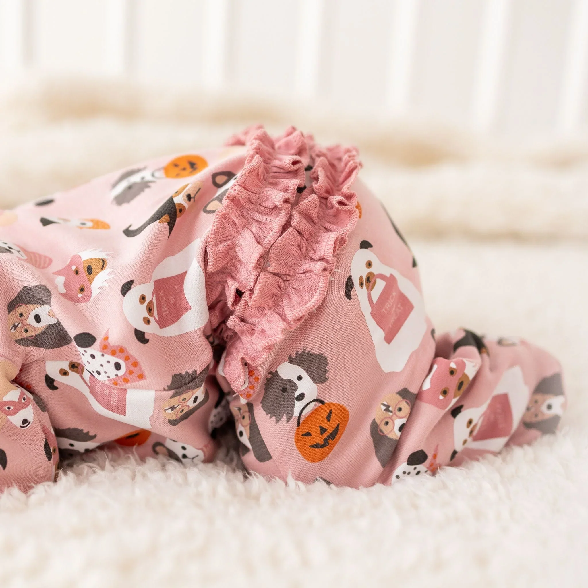 Halloween Hounds Dusty Rose Ruffle Zipper Footie - Image 3