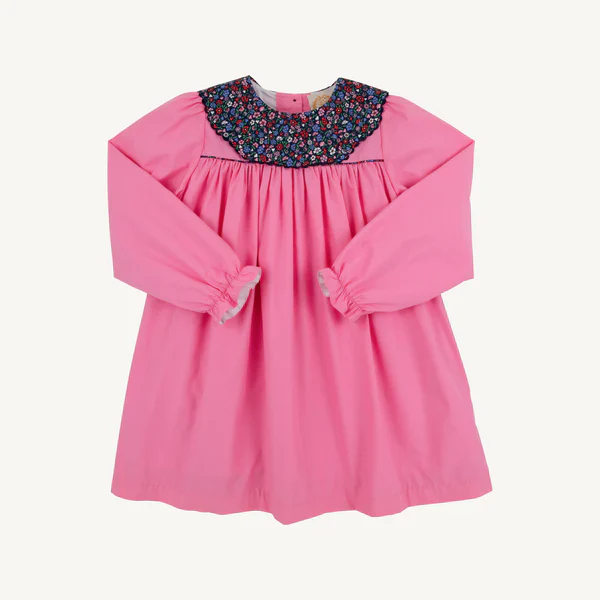 Hamptons Hot Pink Fairfax Farm Floral Long Sleeve Mary Dal Dress - Broadcloth