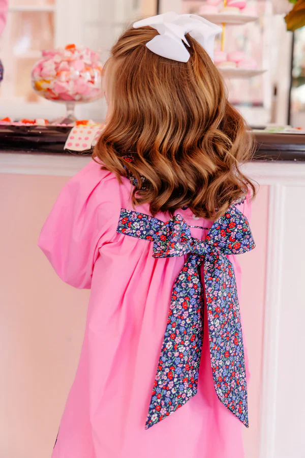Hamptons Hot Pink Fairfax Farm Floral Long Sleeve Mary Dal Dress - Broadcloth - Image 3