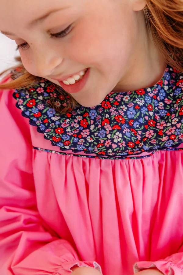 Hamptons Hot Pink Fairfax Farm Floral Long Sleeve Mary Dal Dress - Broadcloth - Image 4