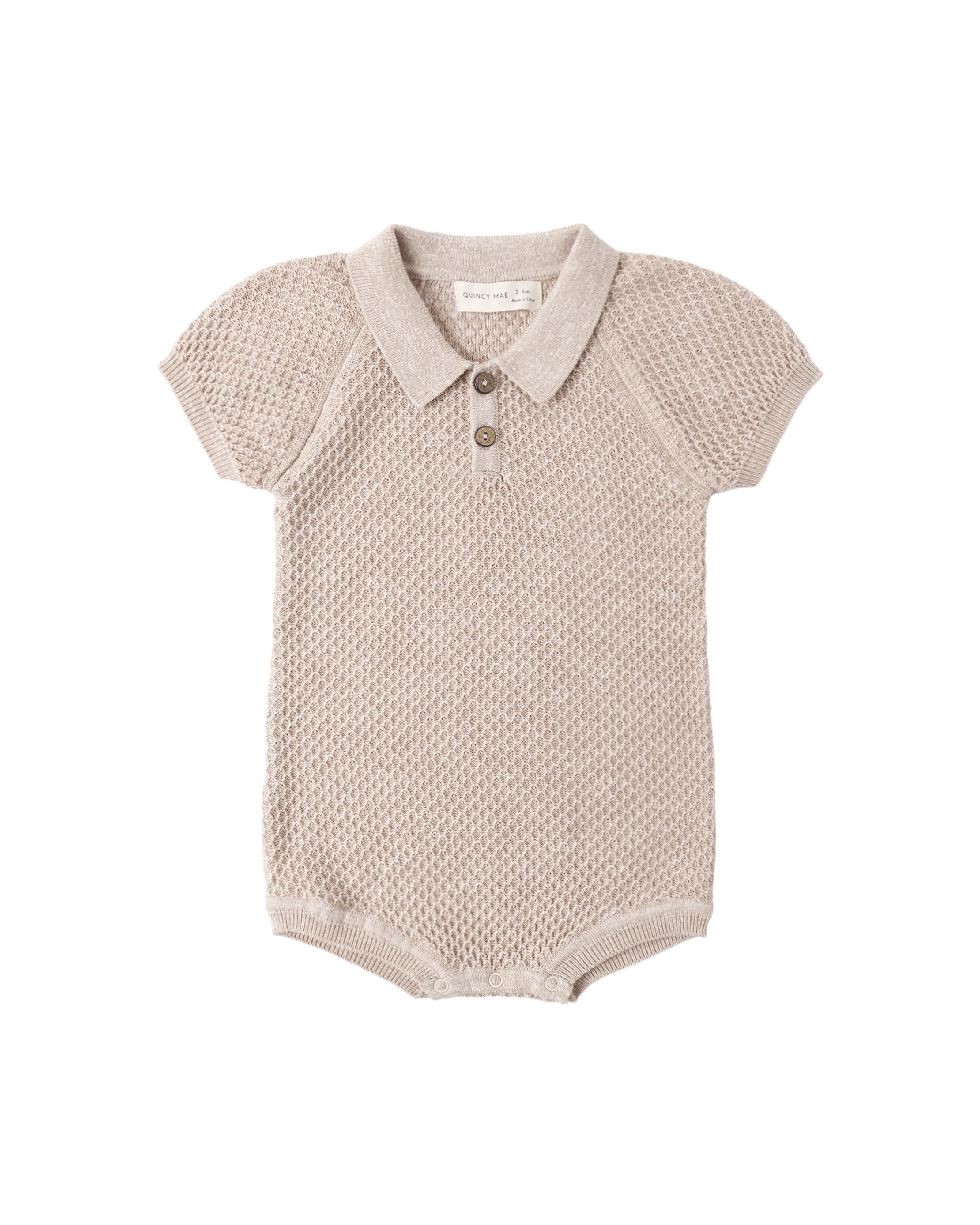 Heathered Latte Knit Polo Romper
